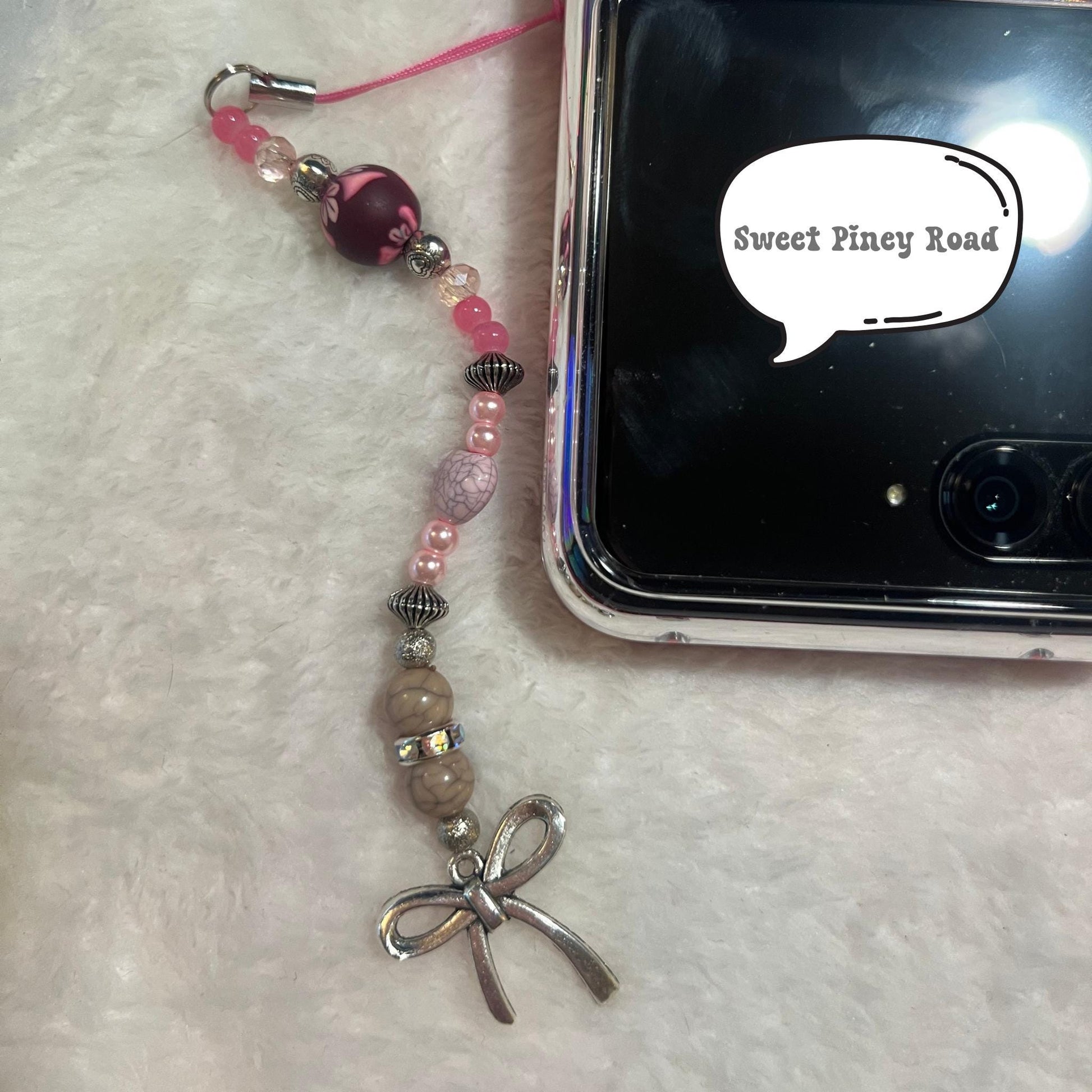 Pink Bow Coquette Beaded Phone Charm, Cellphone Accessory, Cute Girly Aesthetic, Accessories, Gift For Her Mom Friend, 2000s Y2k Vibes