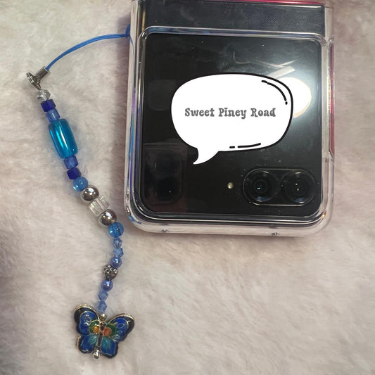 Blue Butterfly Beaded Phone Charm, Cellphone Accessory, Cute Girly Aesthetic, Accessories, Gift For Her Mom Friend, 2000s Y2k Vibes