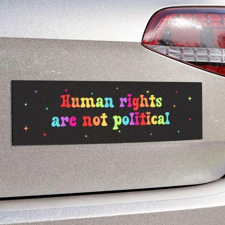 Human Rights Are Not Political Car Magnet or Bumper Sticker, Liberal Activist, Anti Christian Nationalism, MAGA Trump Fascism, Voted For