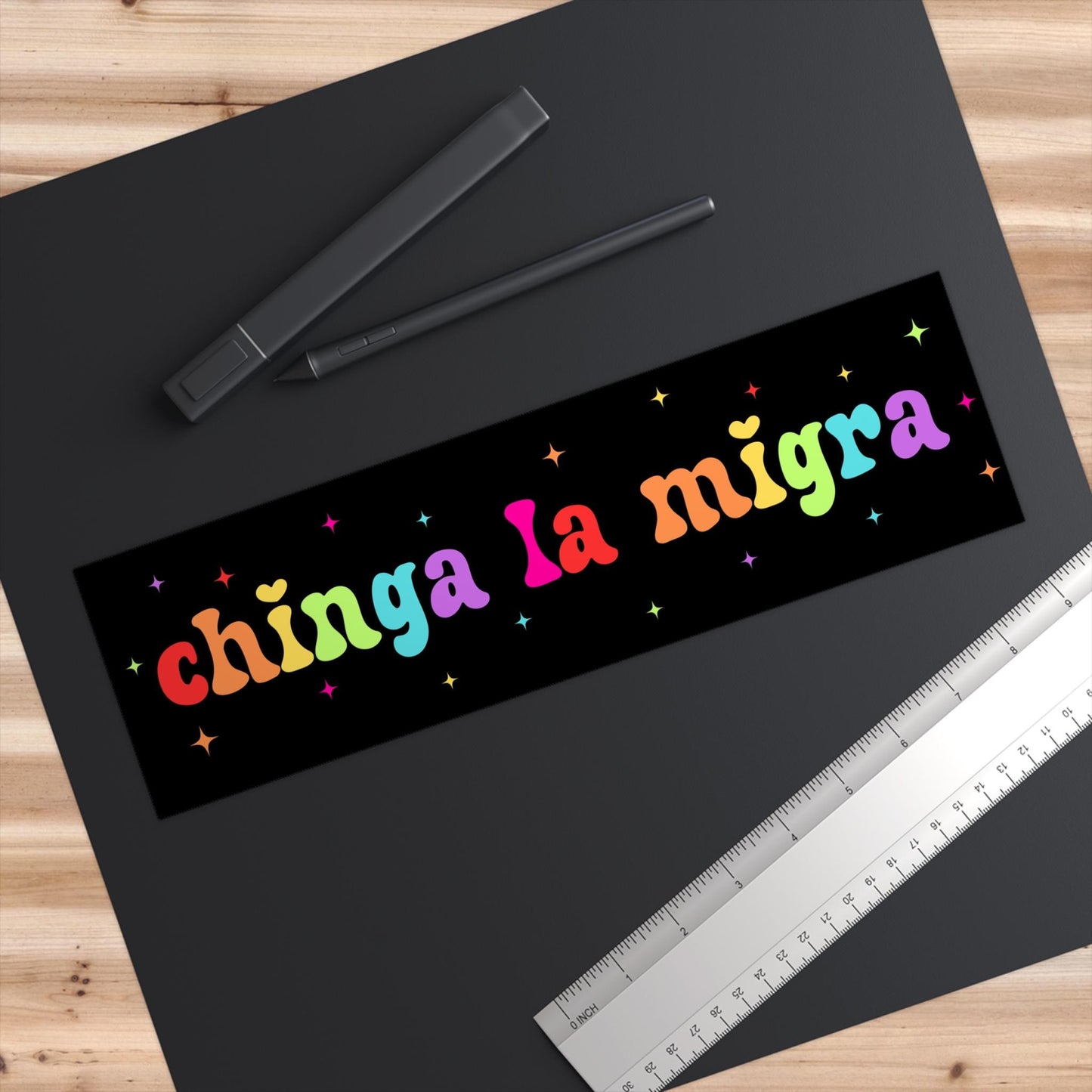 Chinga La Migra Car Magnet Or Bumper Sticker, Anti Trump Immigration Decal, Fuck Border Patrol Accessory, Deportation Rainbow Girly Sparkle