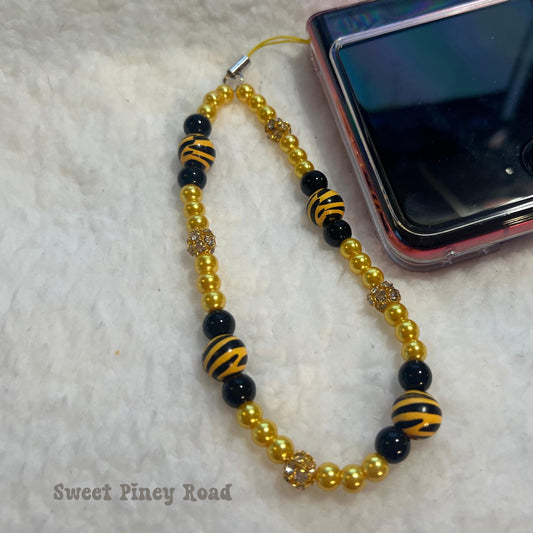 Black Gold Zebra Beaded Phone Charm Strap, Chain Cellphone Strap Lanyard, Cute Kawaii Wristlet Accessory, Girly Accessory, Gift For Her Y2k