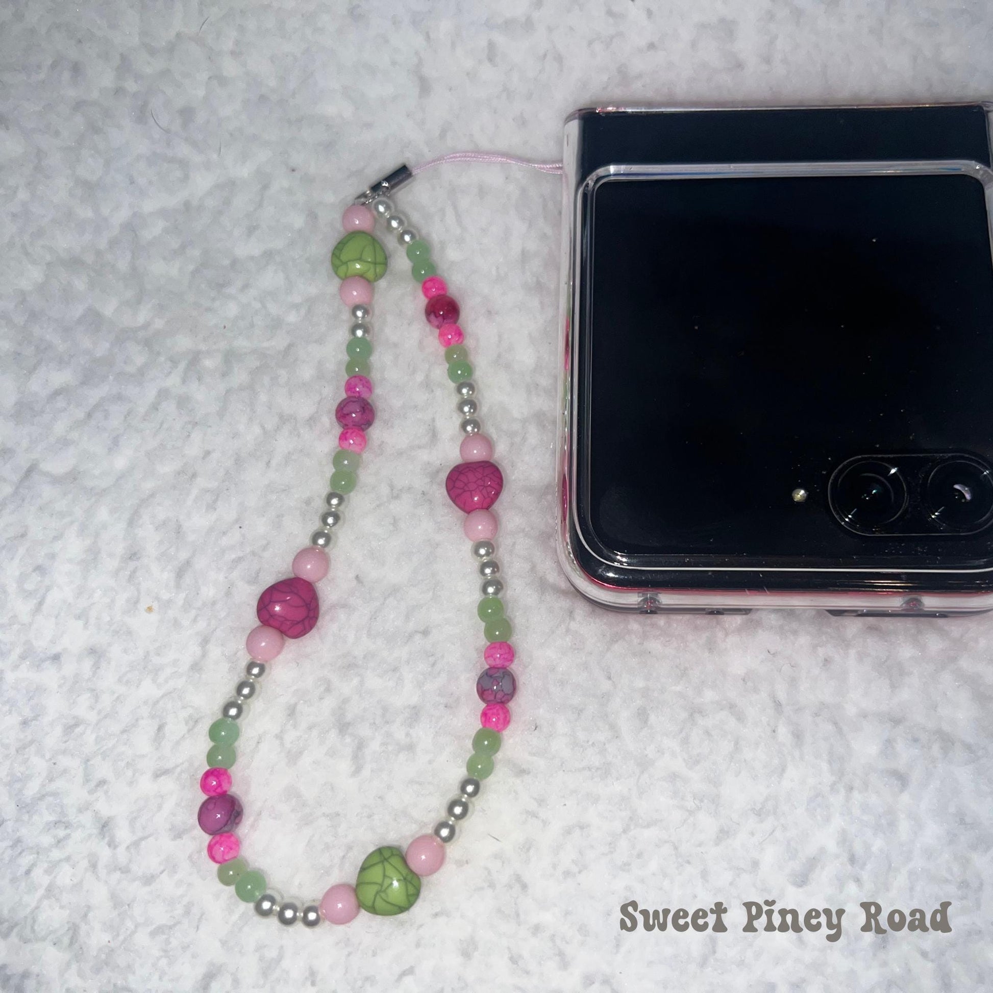 Pastel Pearl Colorful Beaded Phone Charm Strap, Chain Cellphone Strap Lanyard, Cute Kawaii Wristlet Accessory, Girly Gift For Her Y2k Heart