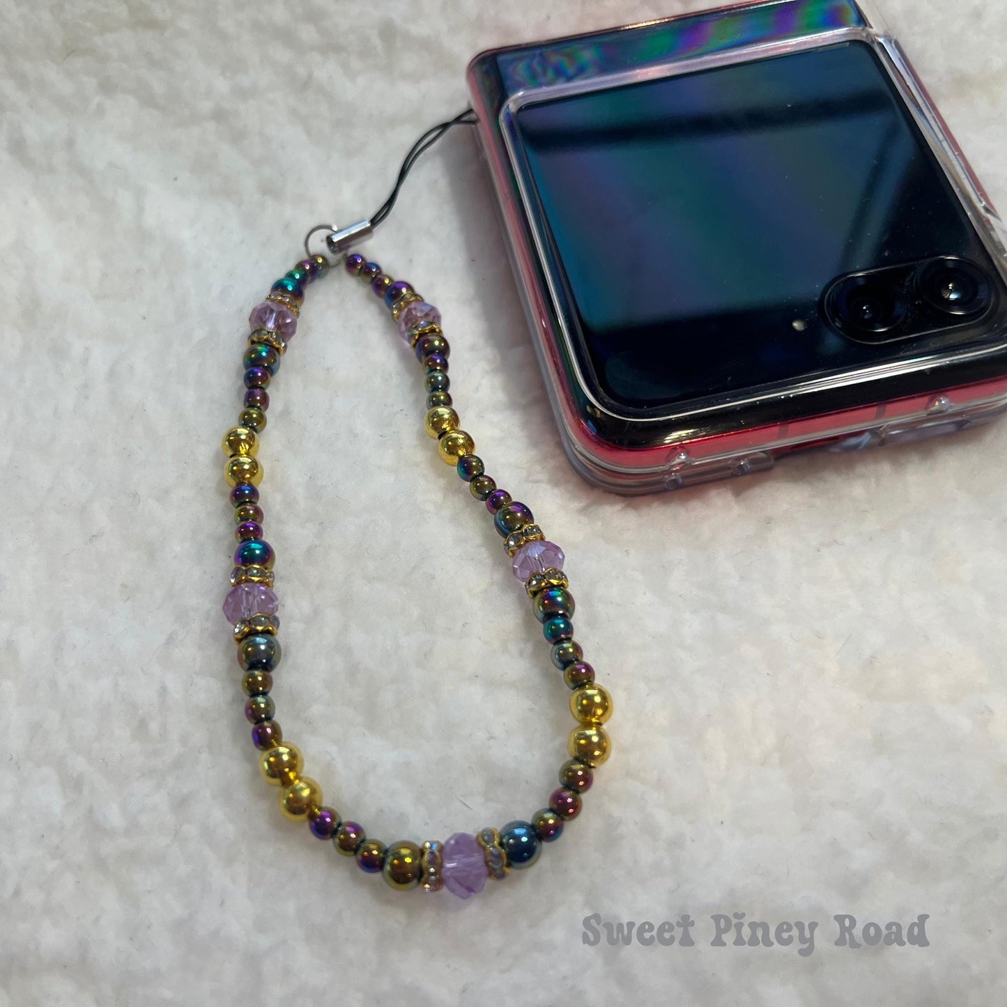 Colorful Chrome Beaded Phone Charm Strap, Chain Cellphone Strap Lanyard, Cute Kawaii Wristlet Accessory, Girly Gift For Her Y2k 2000s Vibes
