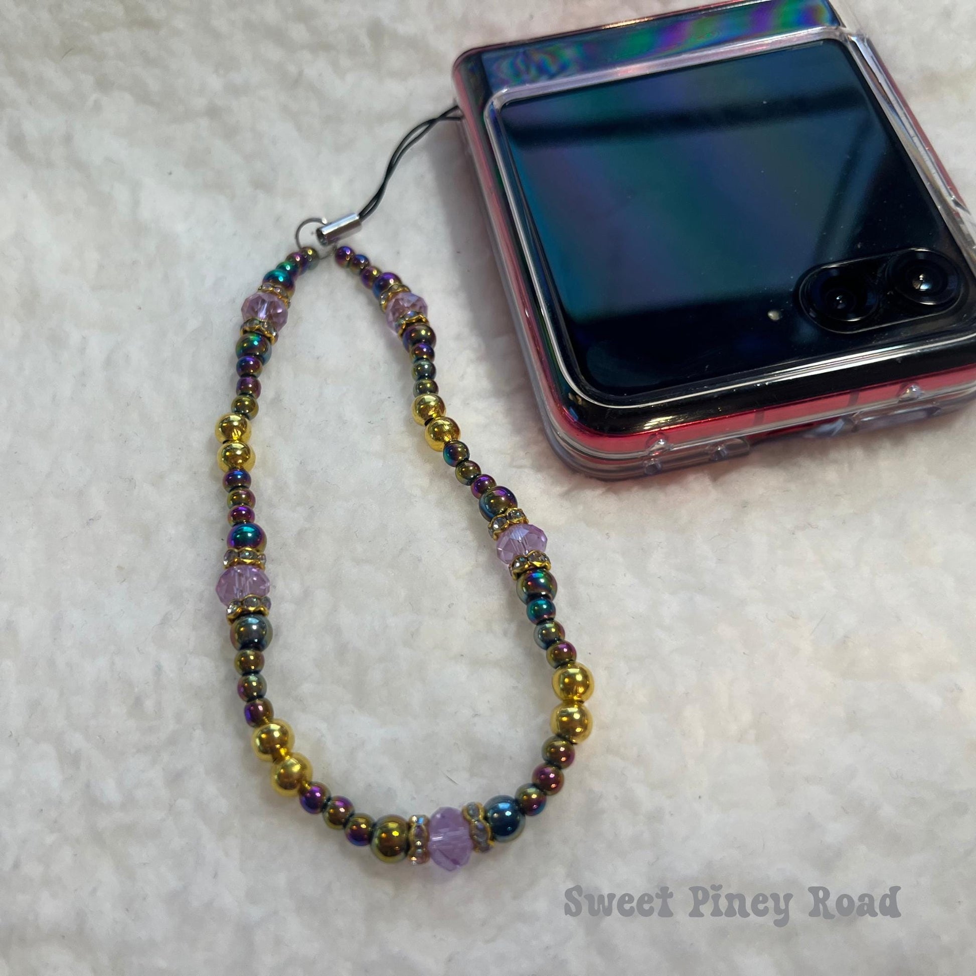 Colorful Chrome Beaded Phone Charm Strap, Chain Cellphone Strap Lanyard, Cute Kawaii Wristlet Accessory, Girly Gift For Her Y2k 2000s Vibes