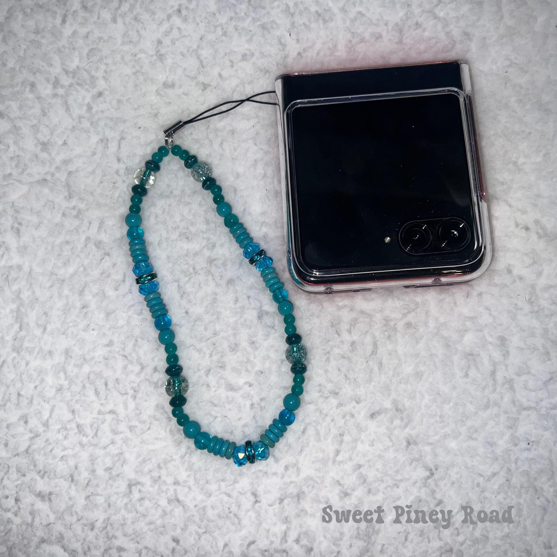 Teal Blue Beaded Phone Charm Strap, Chain Cellphone Strap Lanyard, Cute Kawaii Wristlet Accessory, Girly Accessory, Gift For Her, 2000s Y2k