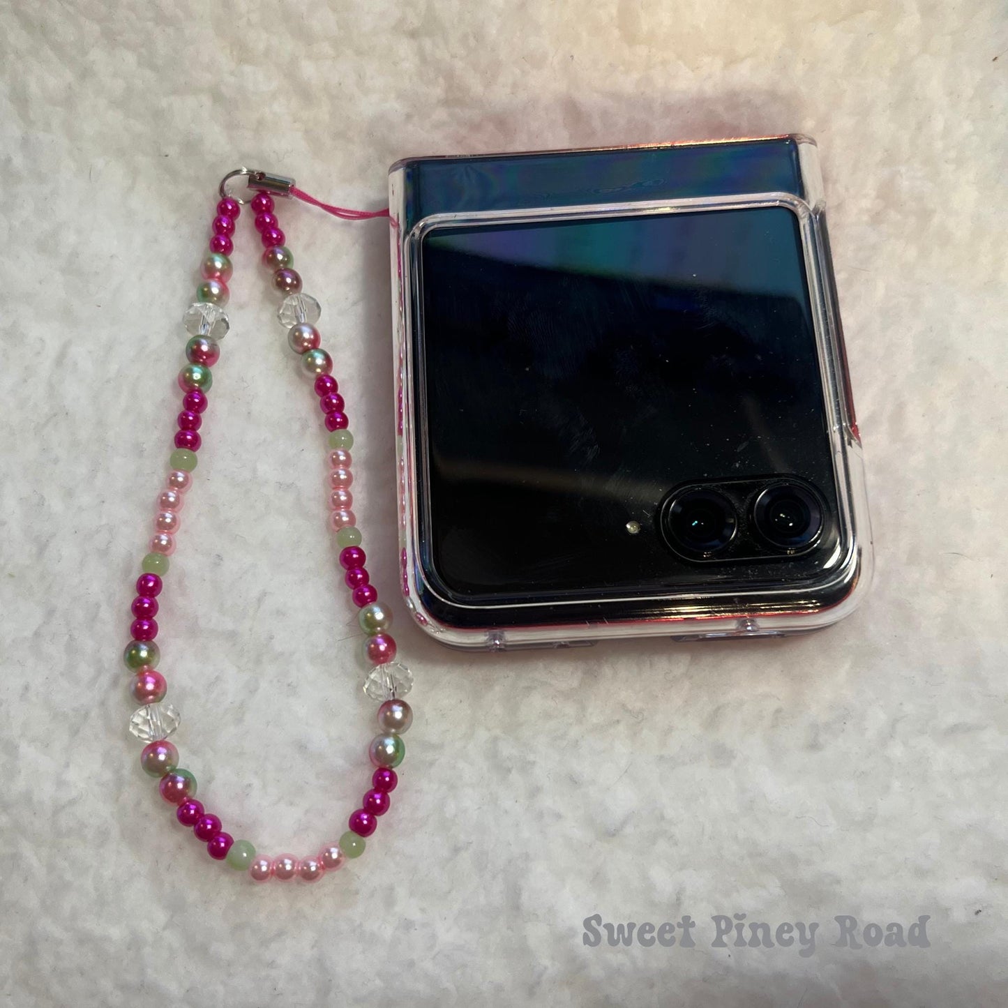 Hot Pink Beaded Phone Charm Strap, Chain Cellphone Strap Lanyard, Cute Kawaii Wristlet Accessory, Girly Accessory, Gift For Her, 2000s Y2k