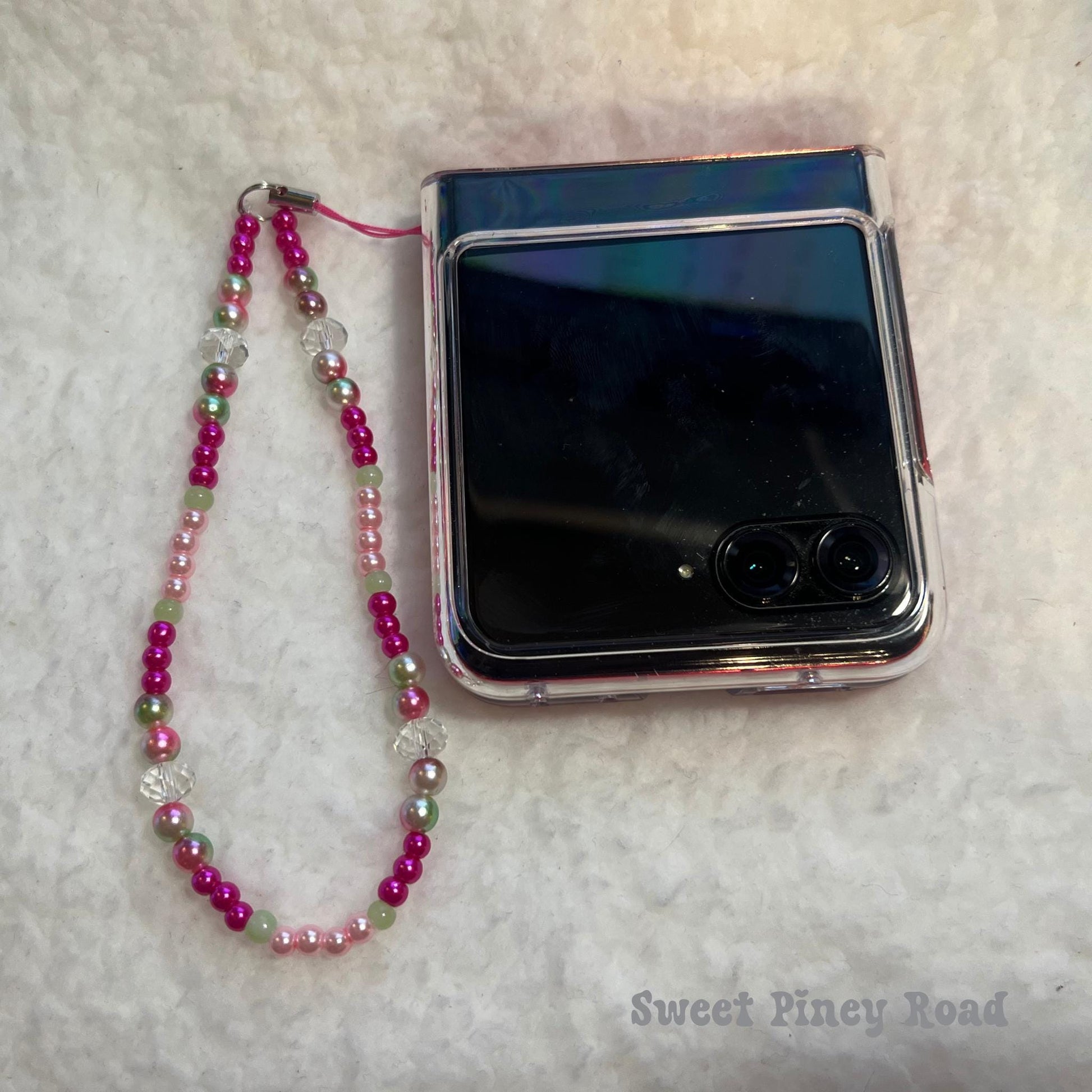 Hot Pink Beaded Phone Charm Strap, Chain Cellphone Strap Lanyard, Cute Kawaii Wristlet Accessory, Girly Accessory, Gift For Her, 2000s Y2k