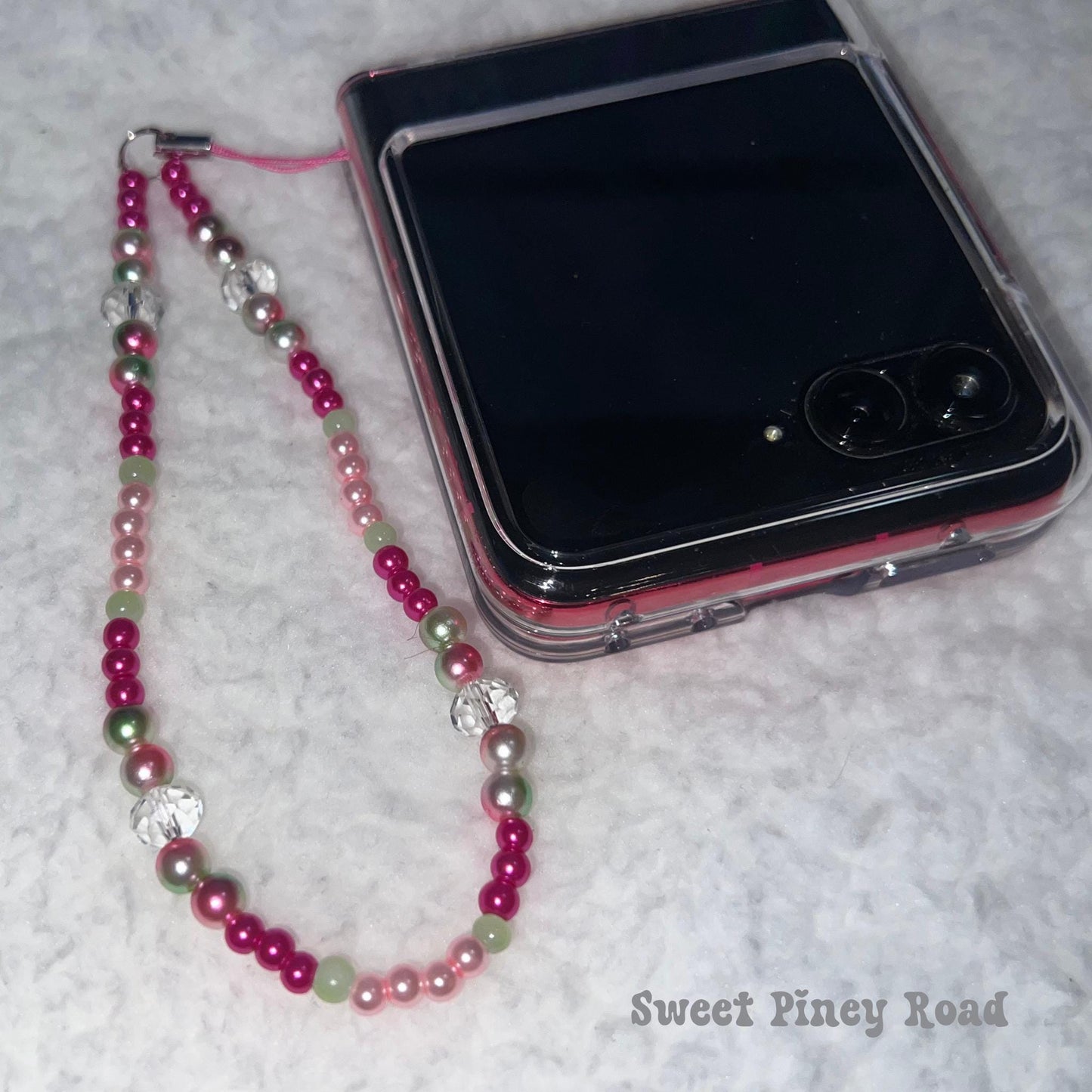 Hot Pink Beaded Phone Charm Strap, Chain Cellphone Strap Lanyard, Cute Kawaii Wristlet Accessory, Girly Accessory, Gift For Her, 2000s Y2k
