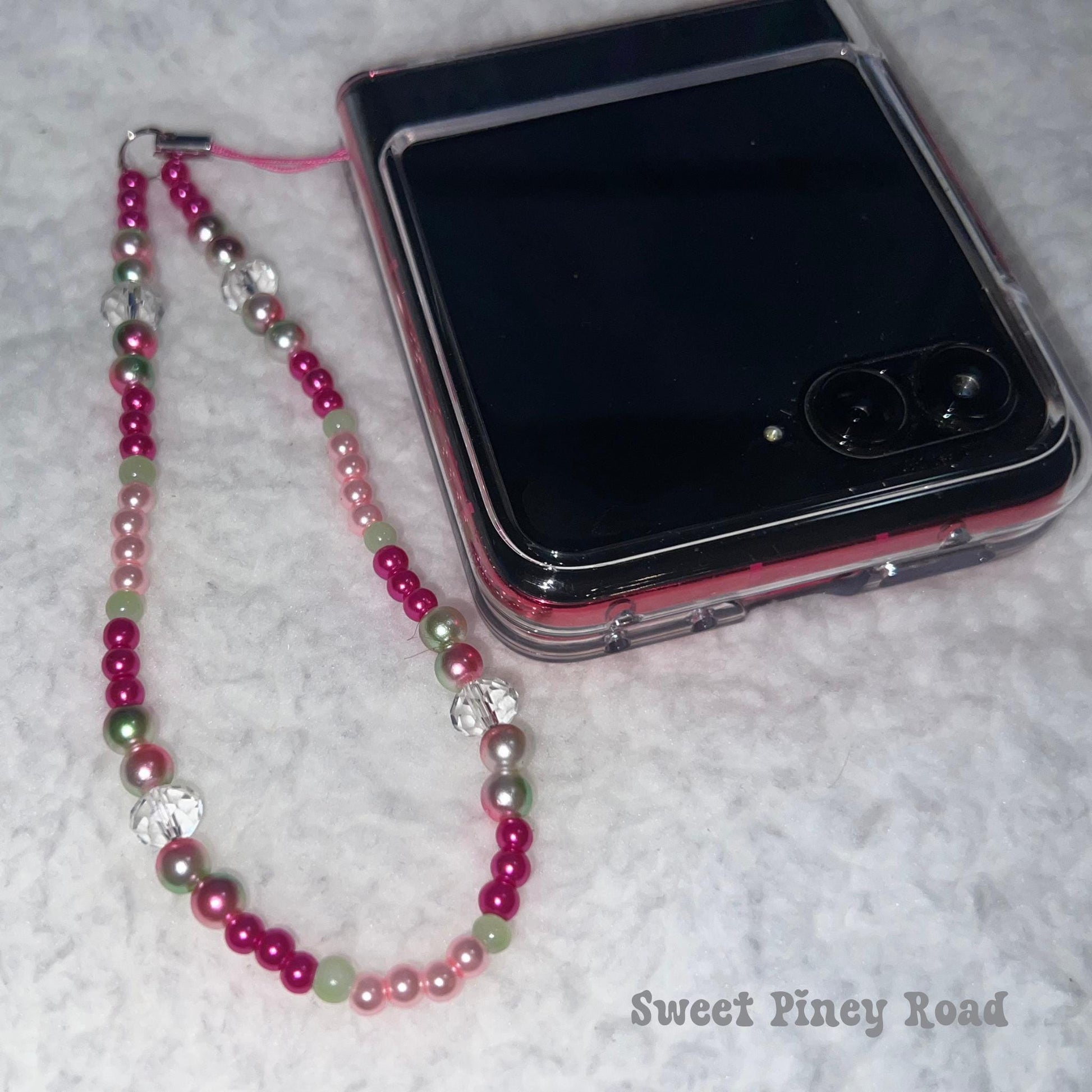 Hot Pink Beaded Phone Charm Strap, Chain Cellphone Strap Lanyard, Cute Kawaii Wristlet Accessory, Girly Accessory, Gift For Her, 2000s Y2k