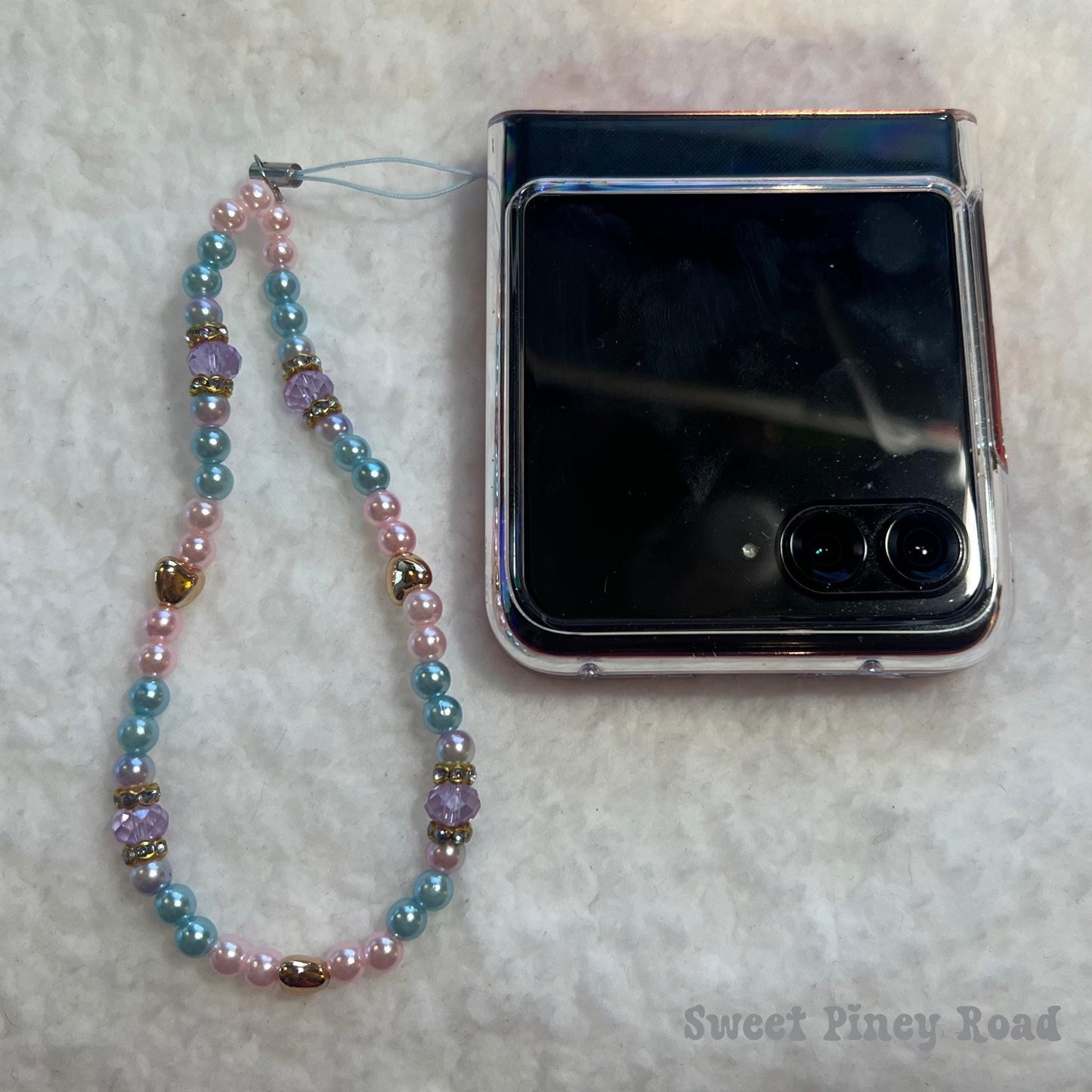 Pastel Pearl Colorful Beaded Phone Charm Strap, Chain Cellphone Strap Lanyard, Cute Kawaii Wristlet Accessory, Girly Gift For Her Y2k Heart