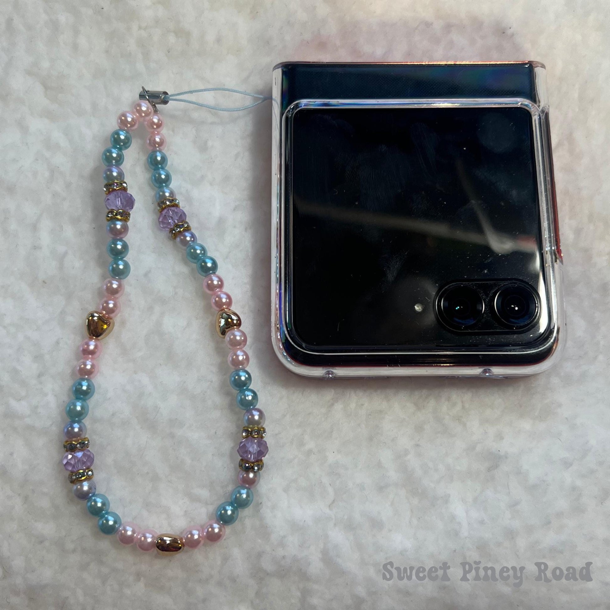 Pastel Pearl Colorful Beaded Phone Charm Strap, Chain Cellphone Strap Lanyard, Cute Kawaii Wristlet Accessory, Girly Gift For Her Y2k Heart