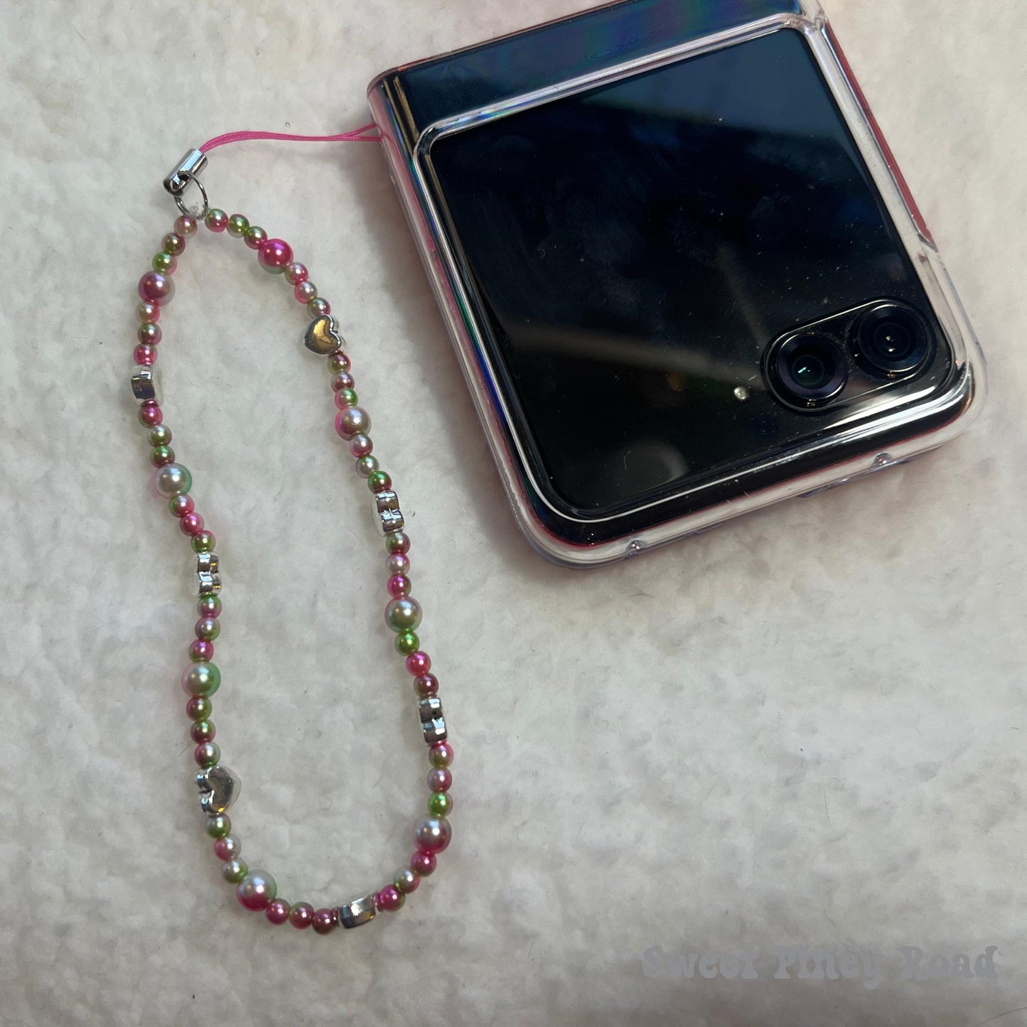 Colorful Pastel Pearl Heart Beaded Phone Charm Strap, Chain Cellphone Strap Lanyard, Cute Kawaii Wristlet Accessory, Girly Gift For Her Y2k