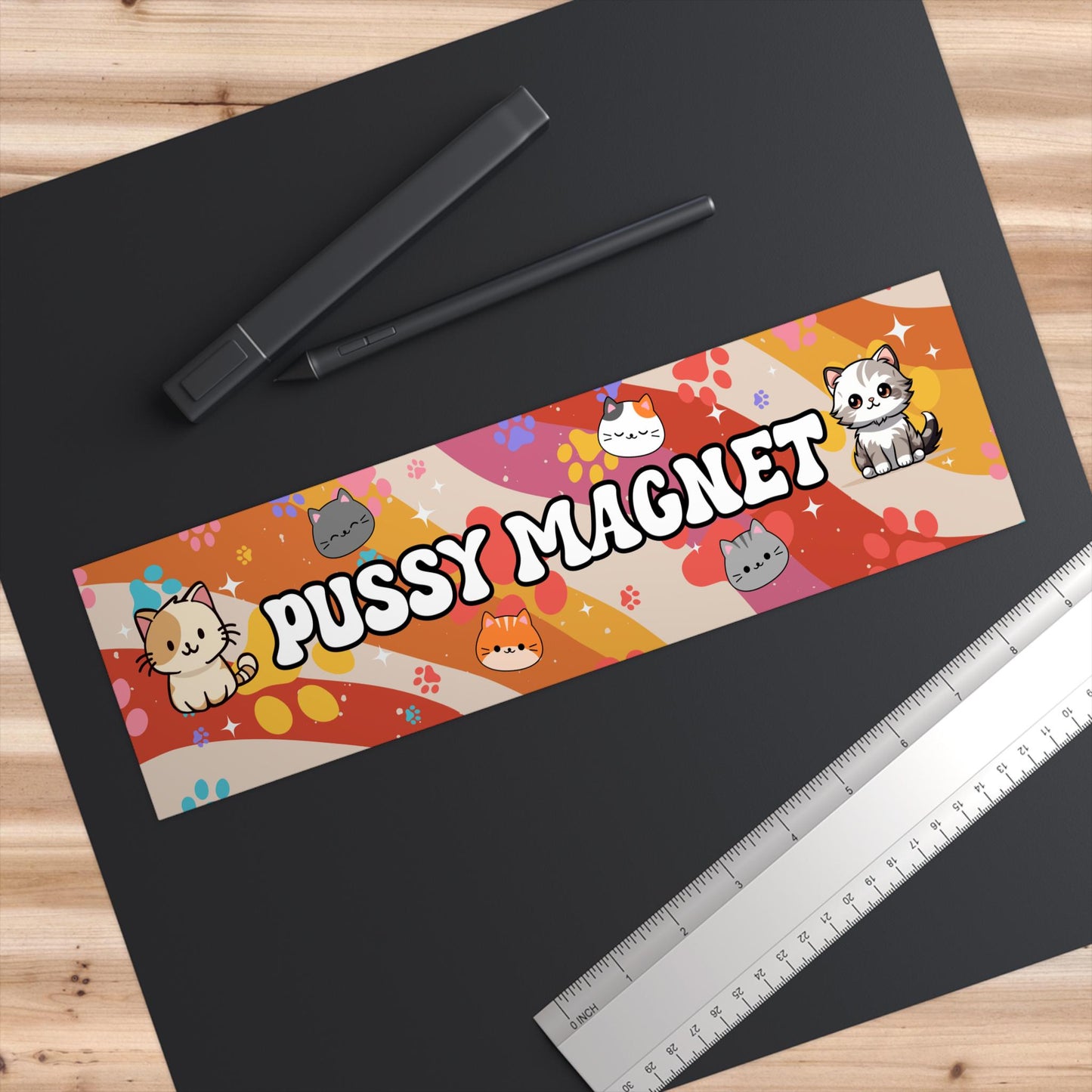 Pussy Magnet Car Magnet or Bumper Sticker, Cat Lover Gag Gift Friend, Animal Lover Kitty Dad Mom, Gen Z Meme Humor, Paw Prints Retro Vibes