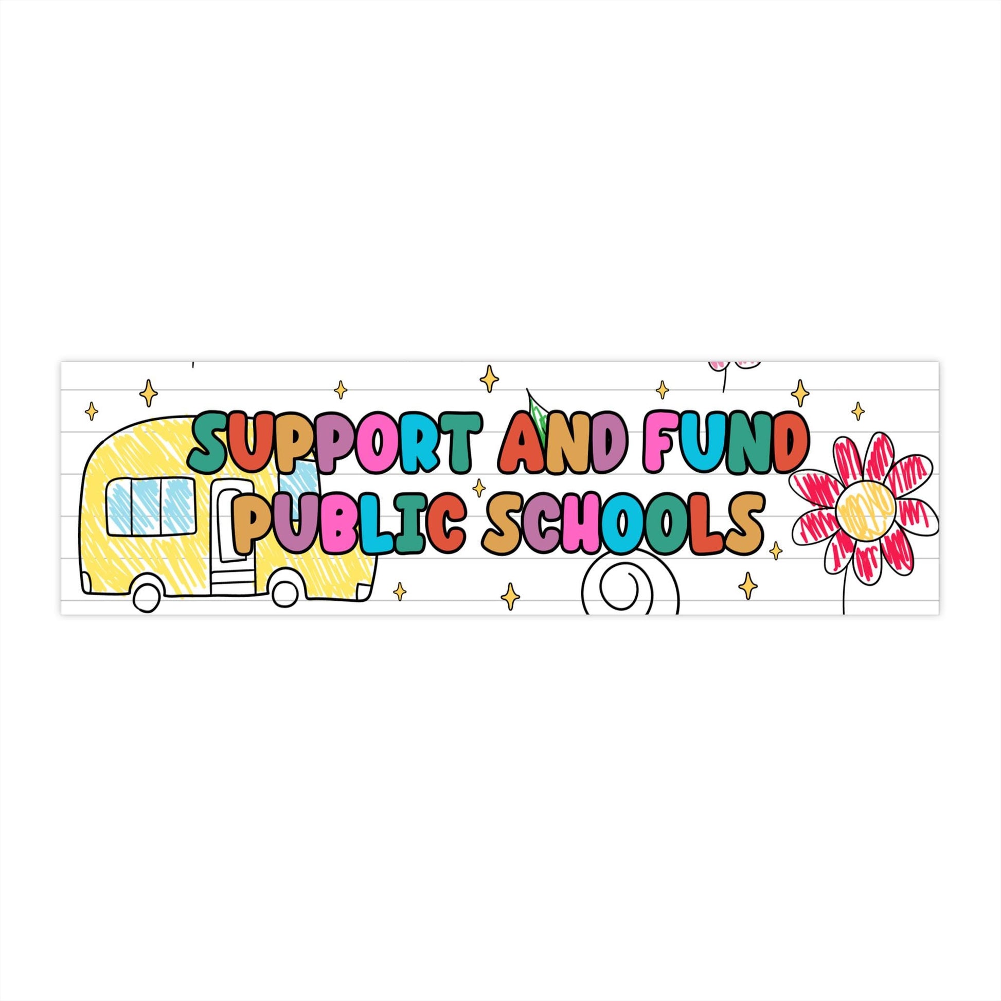 Support And Fund Public Schools, Teacher Car Magnet or Bumper Sticker, Protect Public Education, Teacher Gift, School Bus Child Drawing