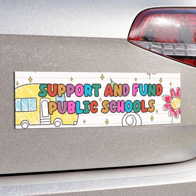 Support And Fund Public Schools, Teacher Car Magnet or Bumper Sticker, Protect Public Education, Teacher Gift, School Bus Child Drawing