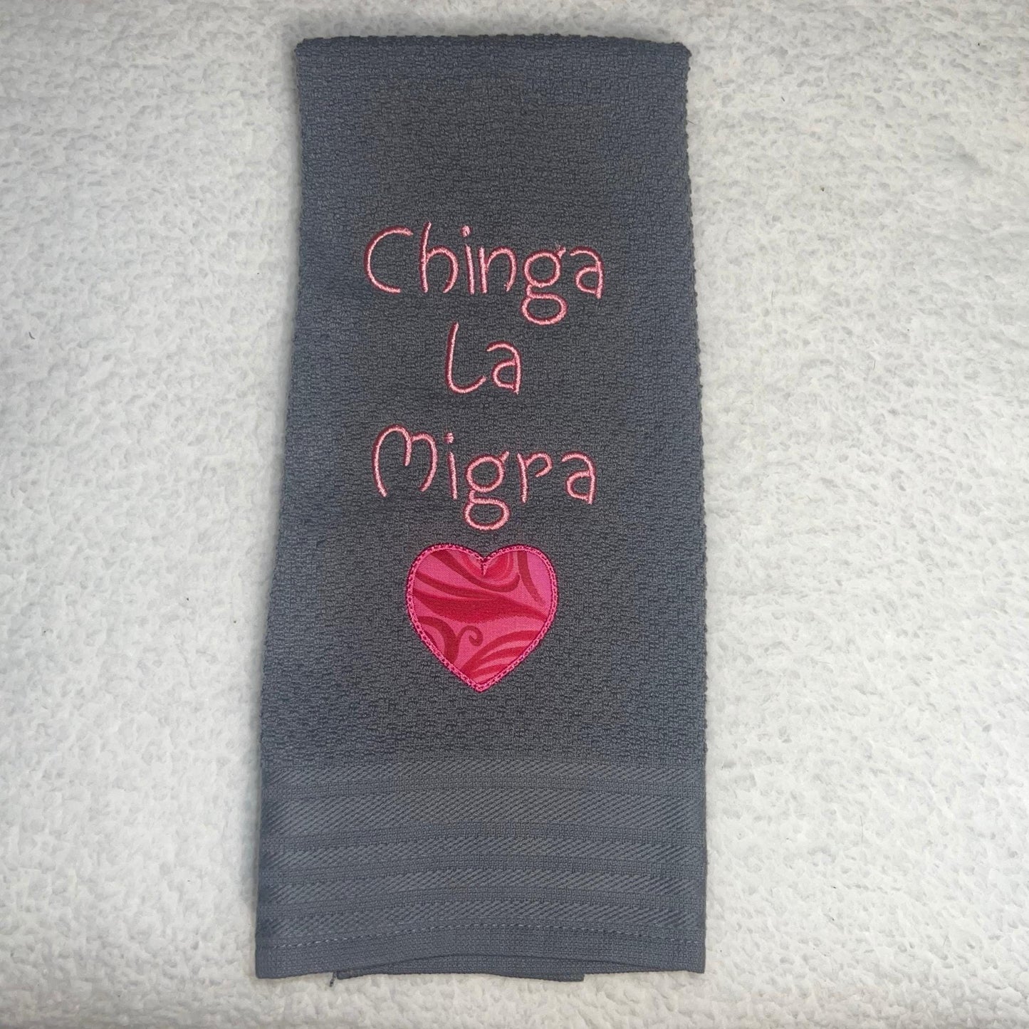 Chinga La Migra Hand Towel For Kitchen, Pink Heart Liberal Activist Fascism, Fuck Border Patrol, 100% Cotton Bathroom Decor Gift Idea Cute