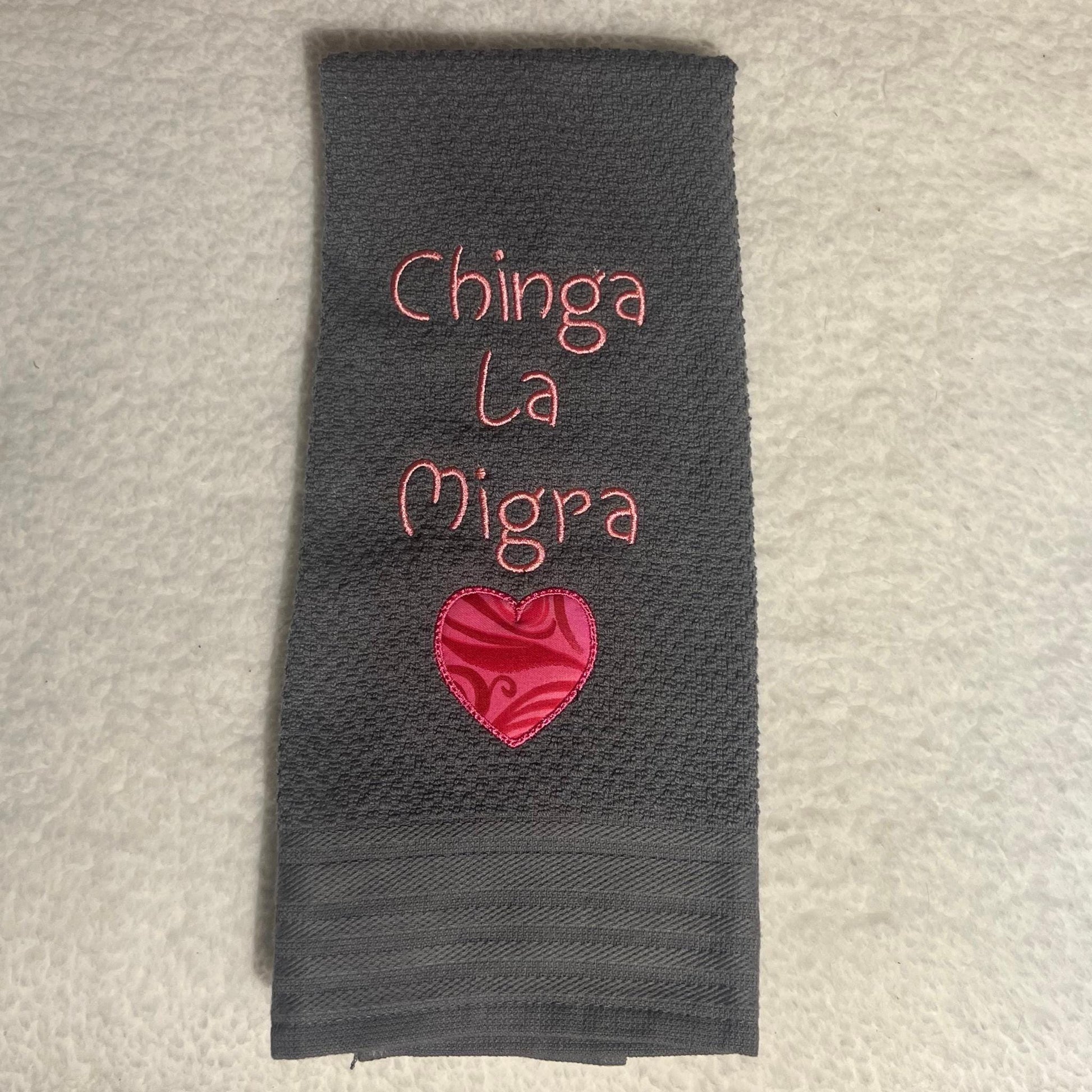 Chinga La Migra Hand Towel For Kitchen, Pink Heart Liberal Activist Fascism, Fuck Border Patrol, 100% Cotton Bathroom Decor Gift Idea Cute