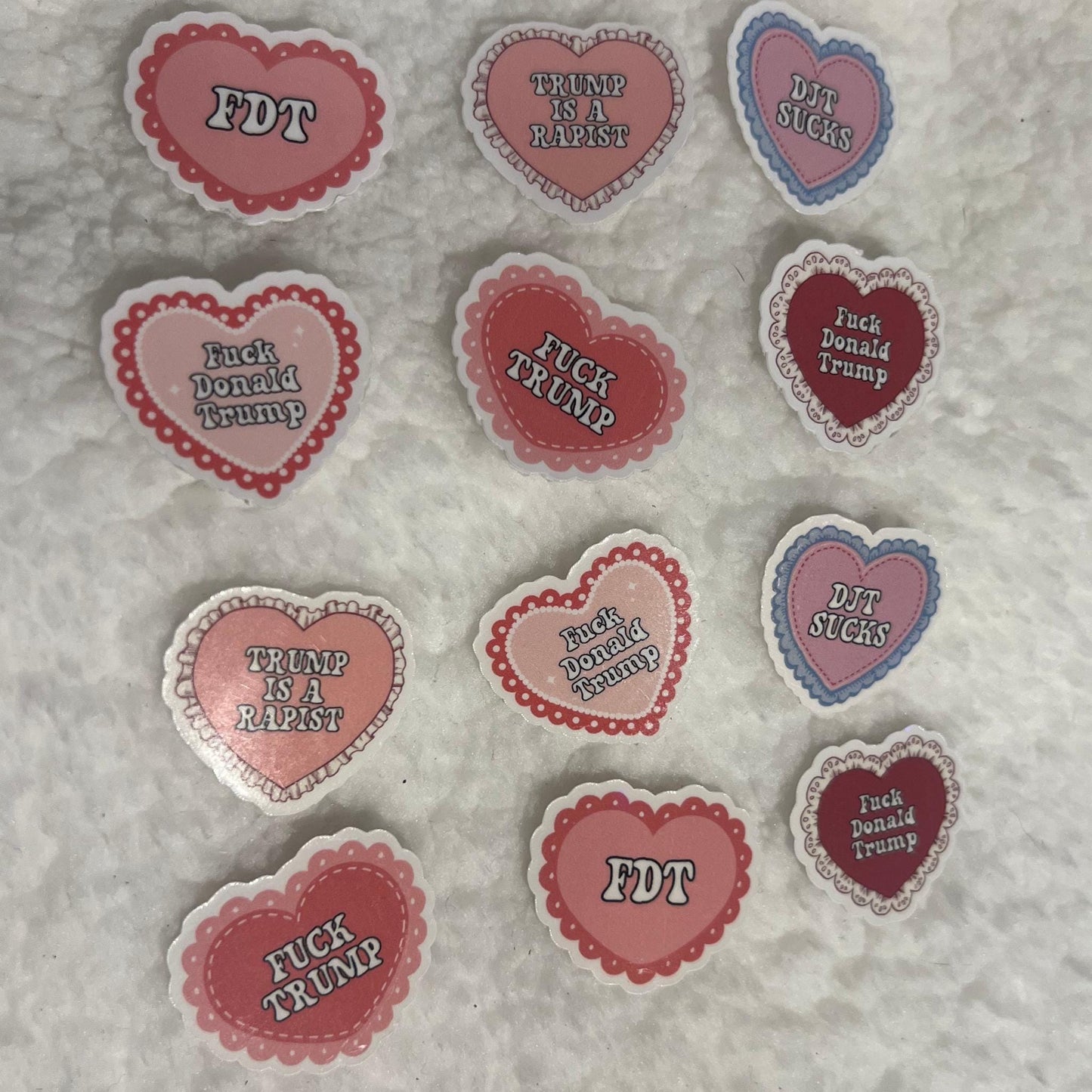 FUCK TRUMP Tiny Heart Confetti Stickers | Clear or Holographic | Anti-Trump Protest Sprinkles | Mini Statement Stickers (100 Count)
