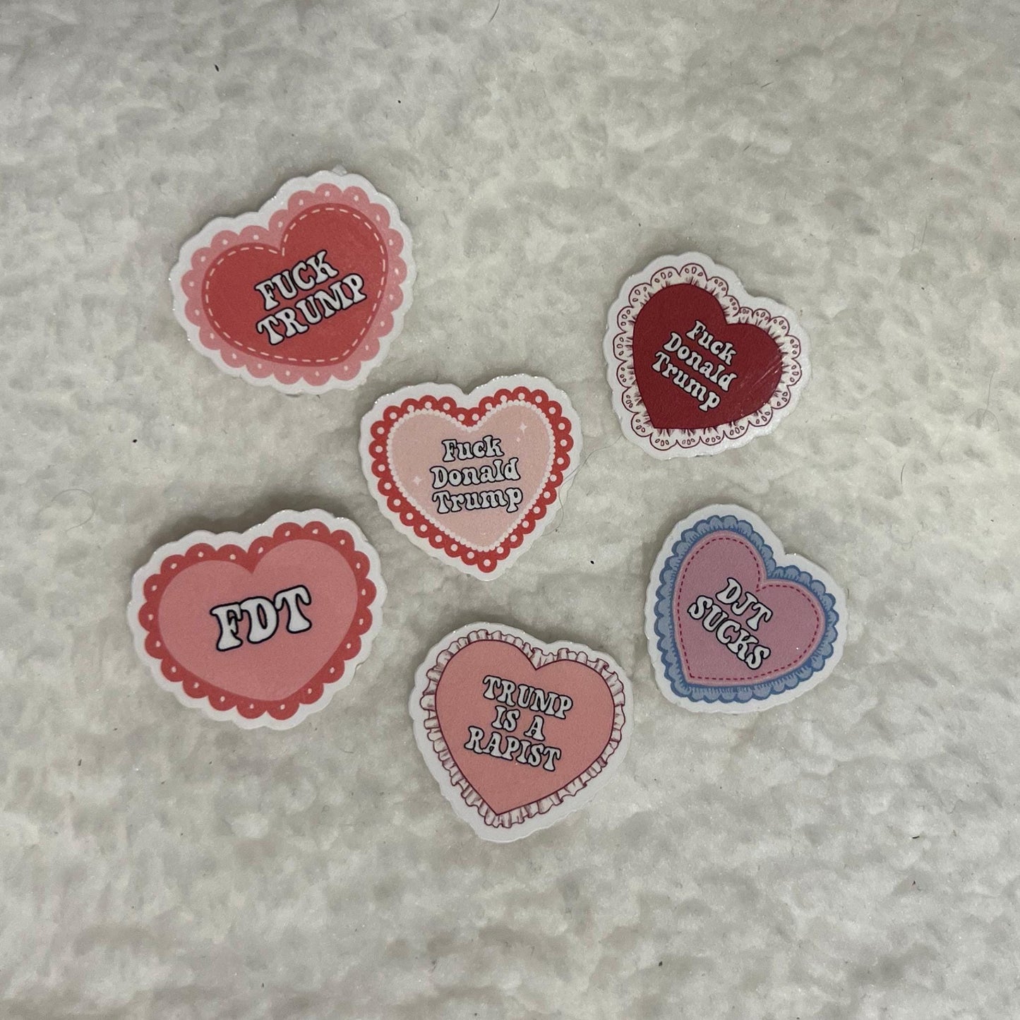 FUCK TRUMP Tiny Heart Confetti Stickers | Clear or Holographic | Anti-Trump Protest Sprinkles | Mini Statement Stickers (100 Count)