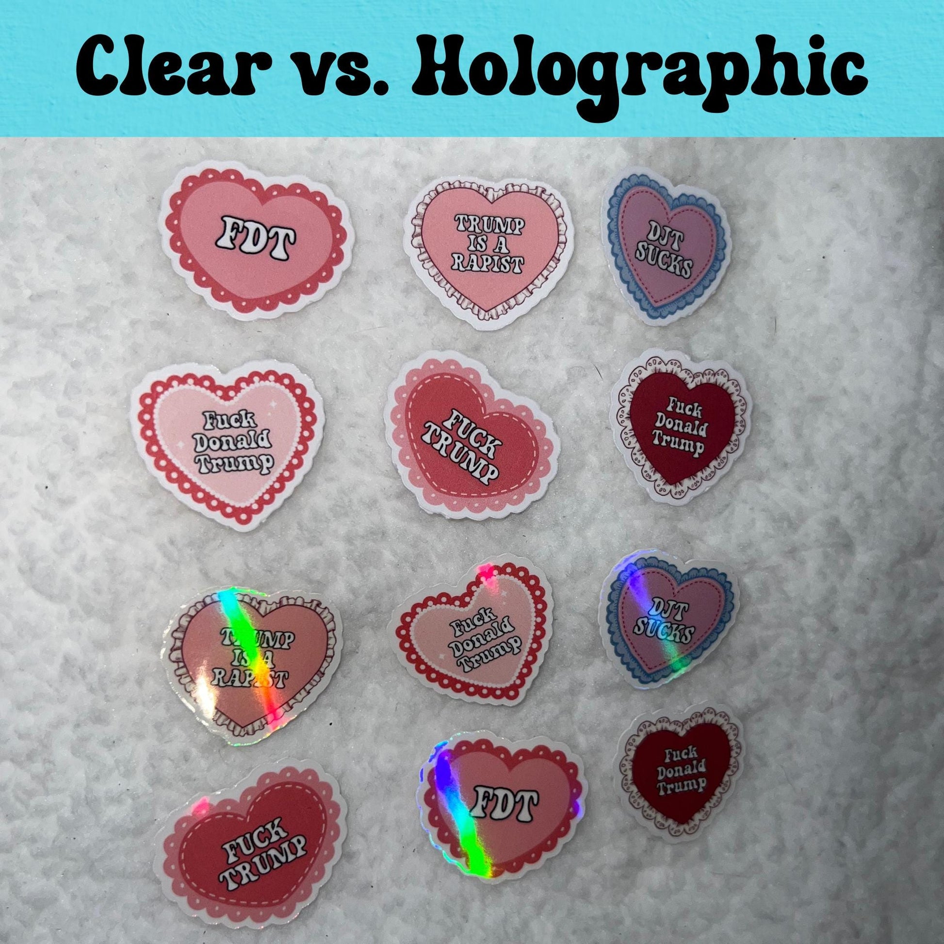 FUCK TRUMP Tiny Heart Confetti Stickers | Clear or Holographic | Anti-Trump Protest Sprinkles | Mini Statement Stickers (100 Count)