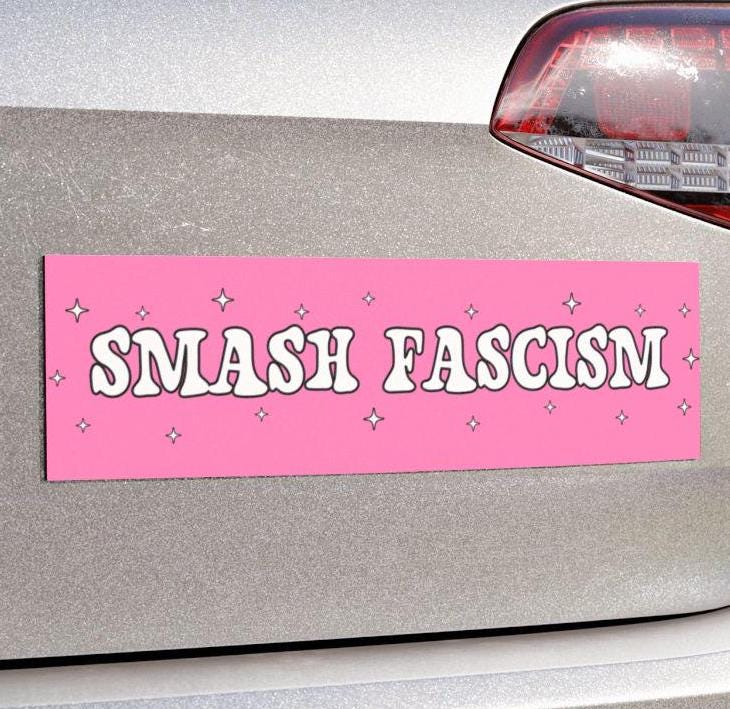 Smash Fascism Pink Sparkle Car Magnet or Bumper Sticker, Authoritarianism Tyranny Decal, Oppression Dictatorship Cute, Anti-democracy Resist