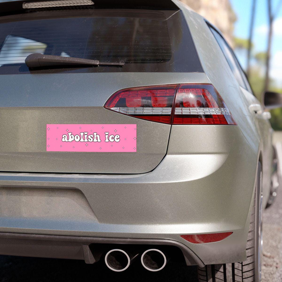 Abolish Ice Pink Sparkle Car Magnet or Bumper Sticker, End Deportations Decal, No Border Stop Raids, Immigration Justice, Defund Close Camps