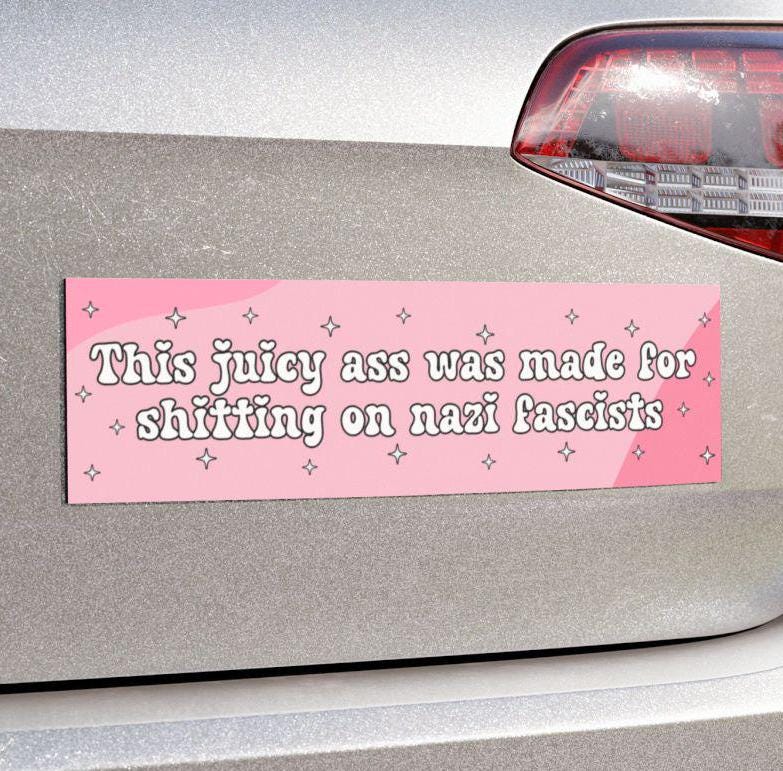 Anti Nazi Fascist Pink Car Magnet or Bumper Sticker, Fuck Trump Decal, Progressive Liberal Feminist, Feminine Rage, Girly Gift Womens Rights