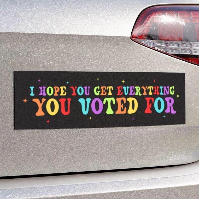 I Hope You Get Everything You Voted for Car Magnet Or Bumper Sticker, Anti Trump, Anti MAGA, You Get What You Vote For, Fafo Deocratic LGBTQ