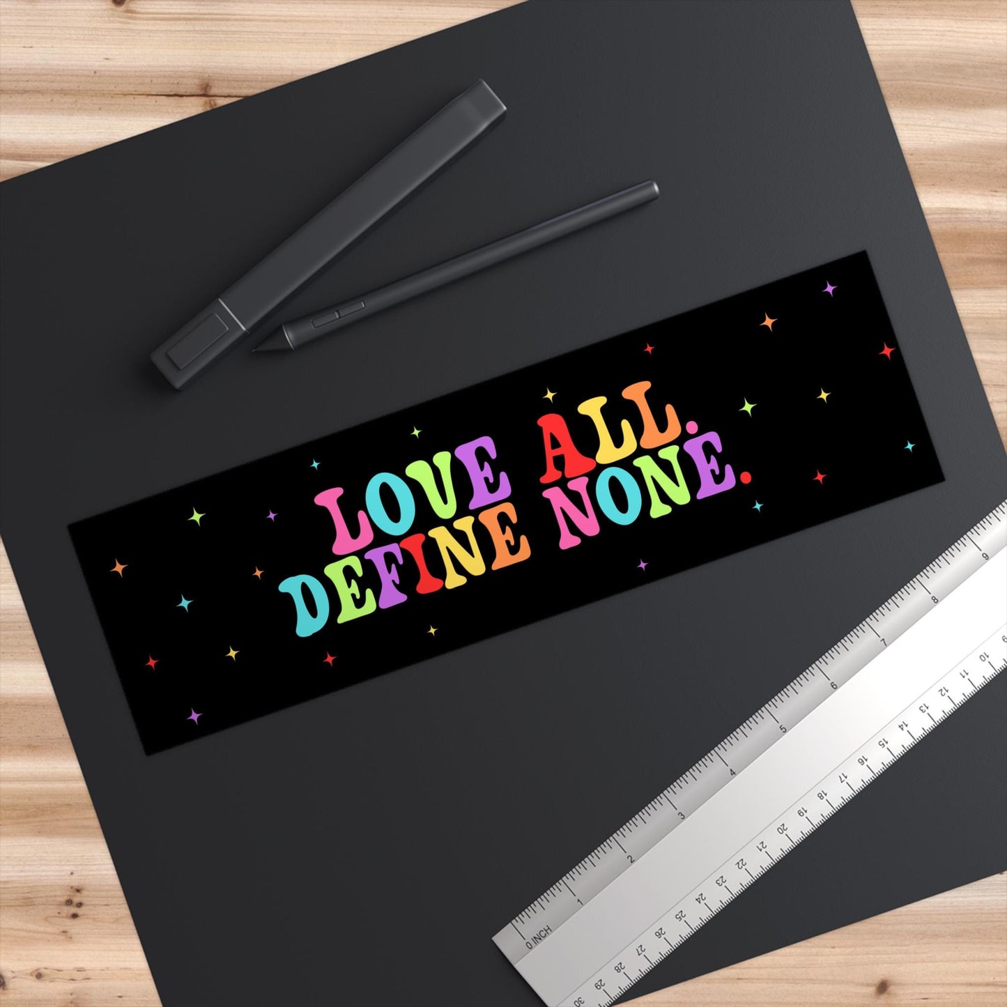 LGBTQ+ Pride Car Magnet or Bumper Sticker - Love All Define None, Inspirational Vinyl Decal for Ally Support, Sparkle Rainbow, Anti Trump
