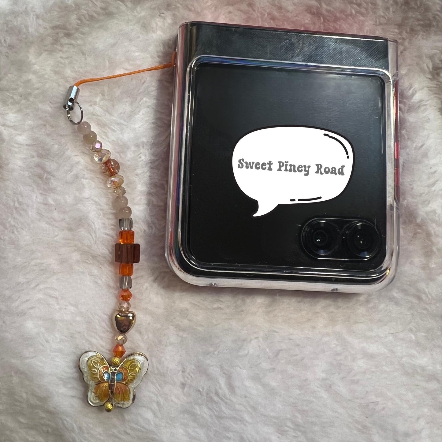 Yellow Butterfly Beaded Phone Charm, Cellphone Accessory, Cute Girly Aesthetic, Accessories, Gift For Her Mom Friend, Personalized Orange