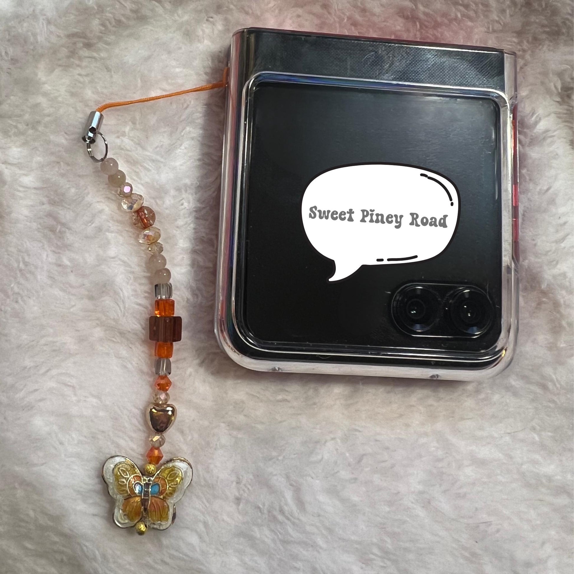 Yellow Butterfly Beaded Phone Charm, Cellphone Accessory, Cute Girly Aesthetic, Accessories, Gift For Her Mom Friend, Personalized Orange