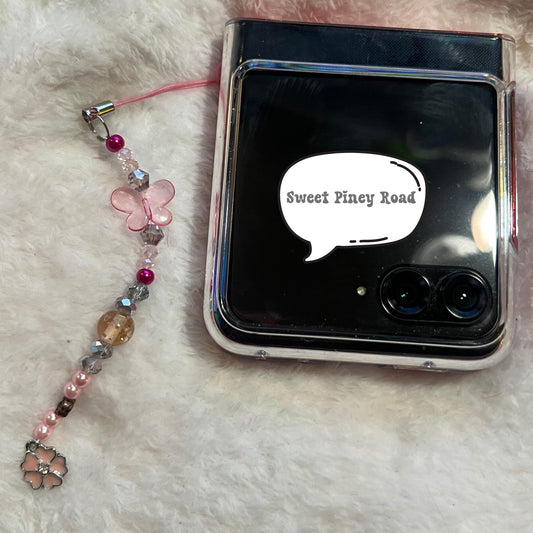 Pink Butterfly Flower Beaded Phone Charm, Cellphone Accessory, Cute Girly Aesthetic, Accessories, Gift For Her Mom Friend, Personalized