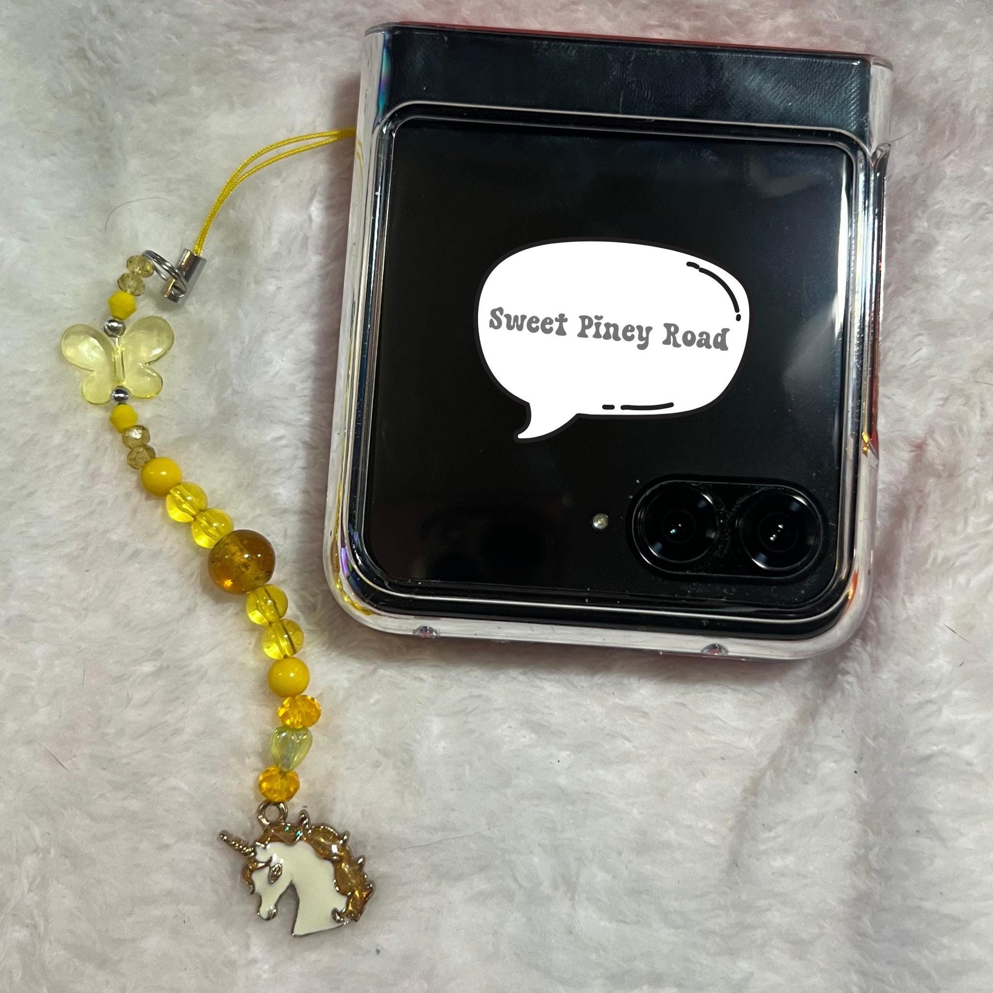 Yellow Unicorn Butterfly Beaded Phone Charm, Cellphone Accessory, Cute Girly Aesthetic, Accessories, Gift For Her Mom Friend, Heart 2000s