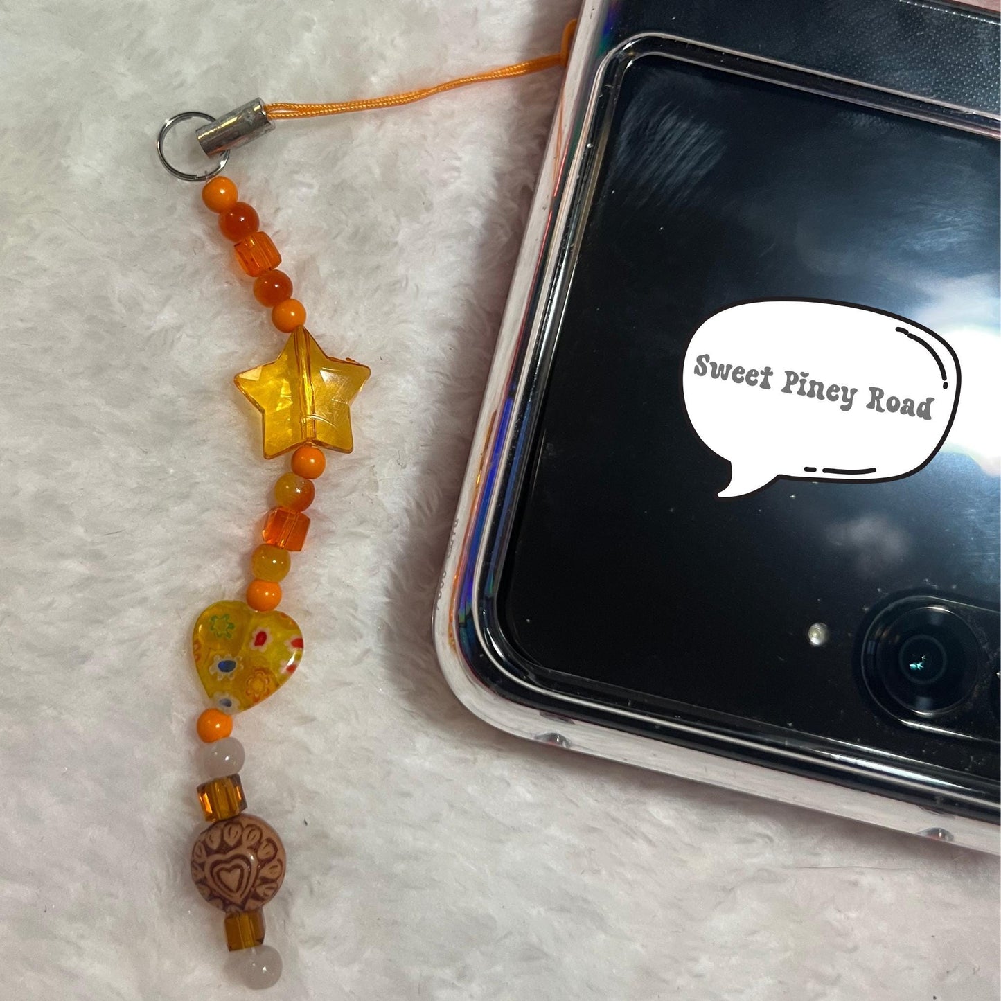 Yellow Orange Star Beaded Phone Charm, Cellphone Accessory, Cute Girly Aesthetic, Accessories, Gift For Her Mom Friend, 2000s Retro Heart