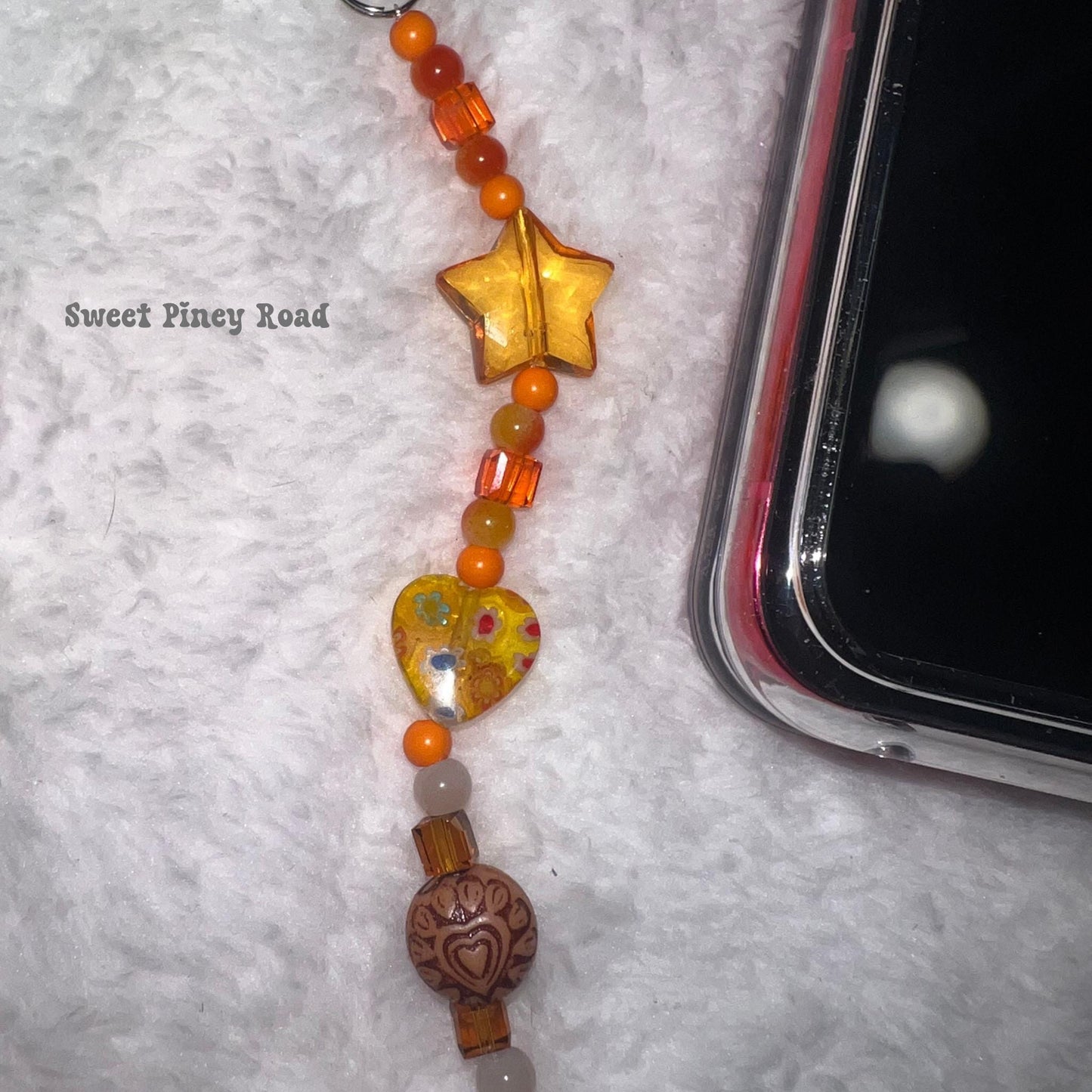 Yellow Orange Star Beaded Phone Charm, Cellphone Accessory, Cute Girly Aesthetic, Accessories, Gift For Her Mom Friend, 2000s Retro Heart