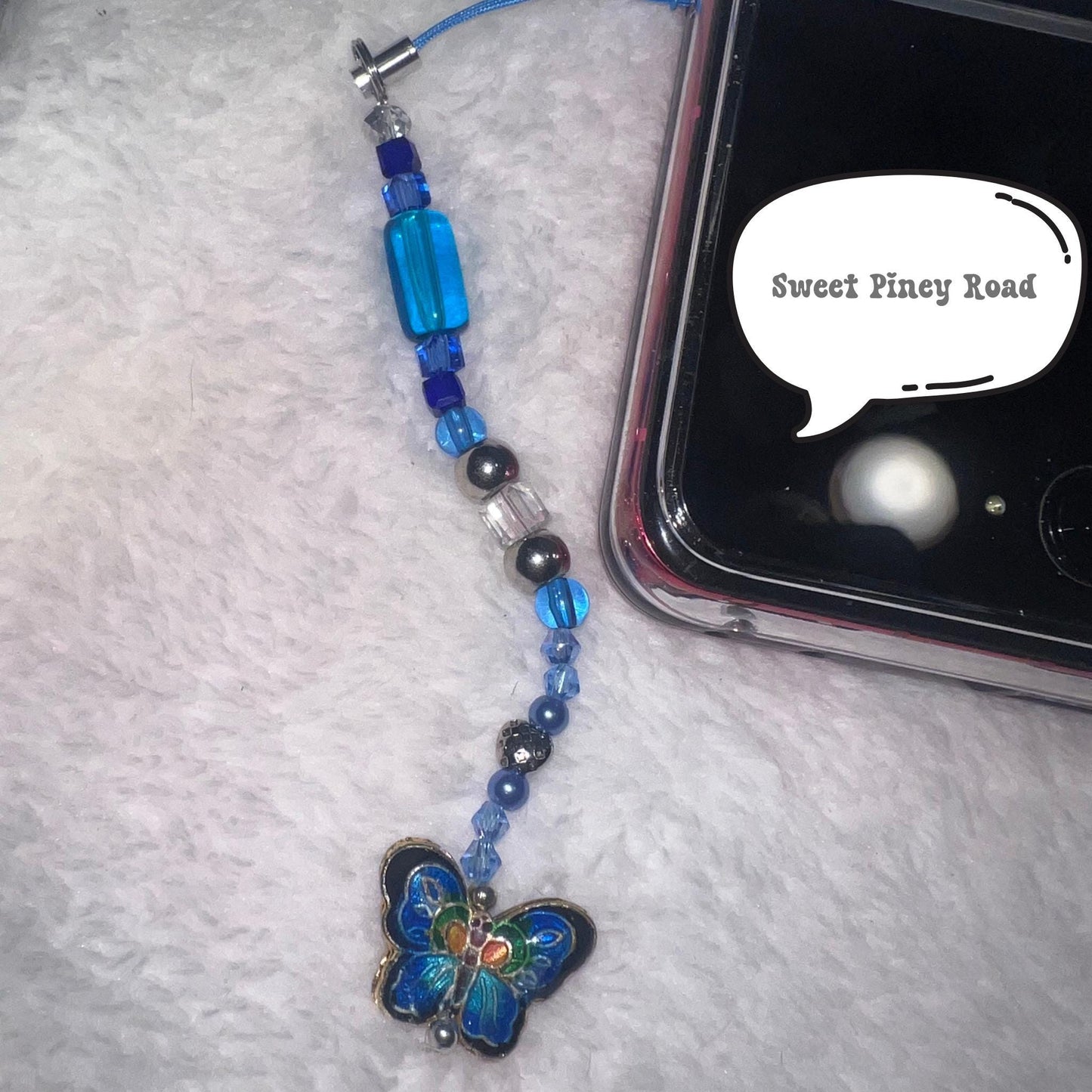 Blue Butterfly Beaded Phone Charm, Cellphone Accessory, Cute Girly Aesthetic, Accessories, Gift For Her Mom Friend, 2000s Y2k Vibes