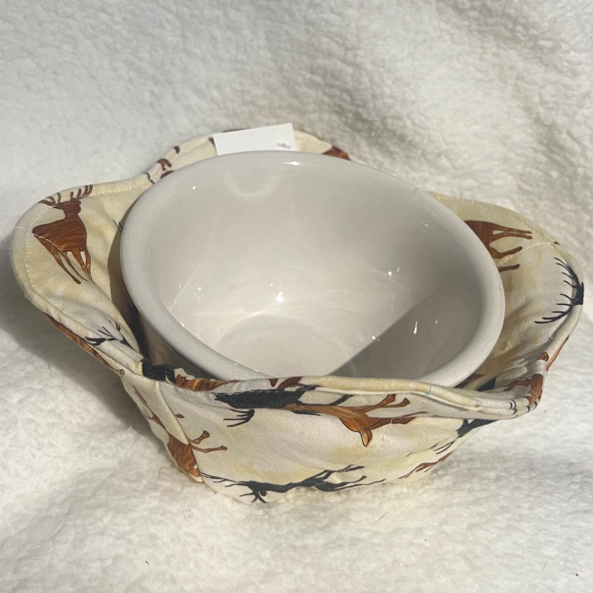 Deer Bowl Cozy, Rustic Farmhouse Microwave Safe Soup Holder for Country Kitchen, Cabin Decor, Lodge-Style Home Accessories Farmhouse Hunting
