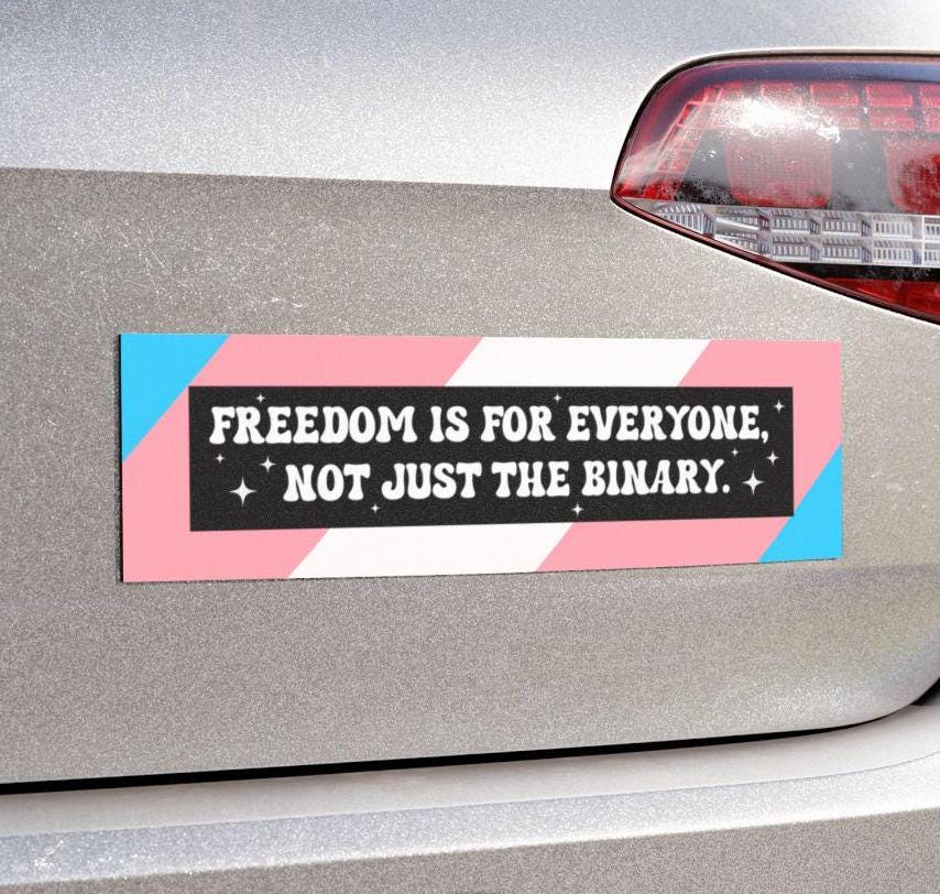 Freedom For Everyone, Not Just Binary Car Magnet or Bumper Sticker | Anti-Trump, LGBTQ+, Queer, Transgender, Love is Love, You Are Safe Here