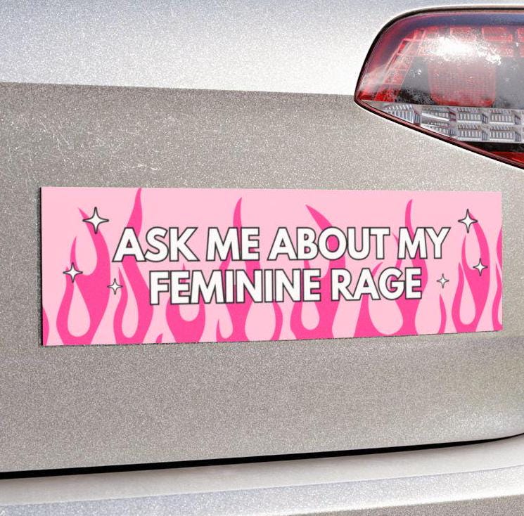 Ask Me About My Feminine Rage Car Magnet or Bumper Sticker, Gender Inequality, Sexism Injustice, Y2k Pink Flames, Gen Z Milennial Girly