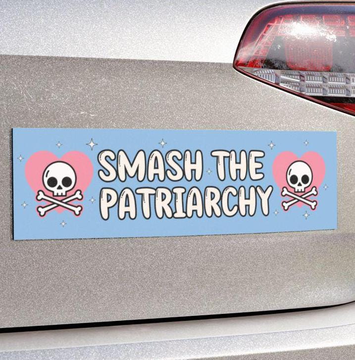 Smash the Patriarchy Car Magnet or Bumper Sticker, Cute Skull Feminist Decal, y2k Aesthetic Girl Power Political Feminism Womens Equality