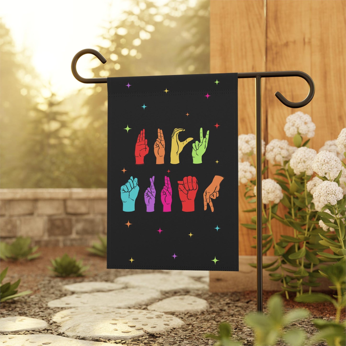 Subtle Sign Language Fuck Trump Garden Flag - Colorful Rainbow Political Banner for Yard Decor, Outdoor Sign, Spring, FDT ASL Liberal Decor