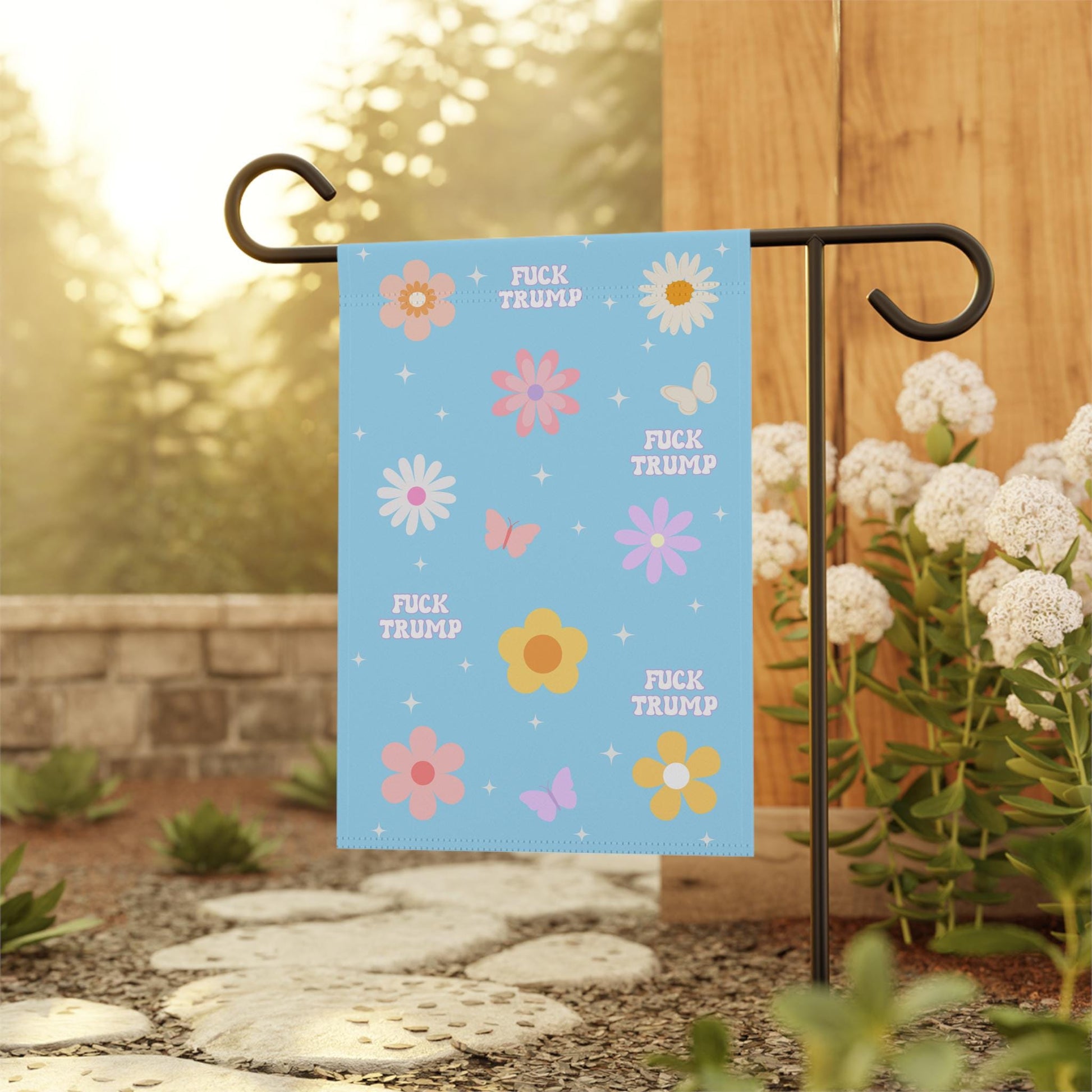 FDT Garden Flag, Colorful Floral Leftist Anti Trump Banner Garden Decor, Chinga La Migra Outdoor Yard Sign, Cute Spring Flowers, Anti Maga