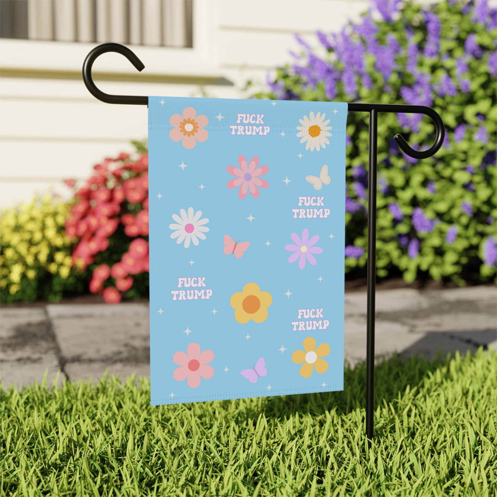 FDT Garden Flag, Colorful Floral Leftist Anti Trump Banner Garden Decor, Chinga La Migra Outdoor Yard Sign, Cute Spring Flowers, Anti Maga