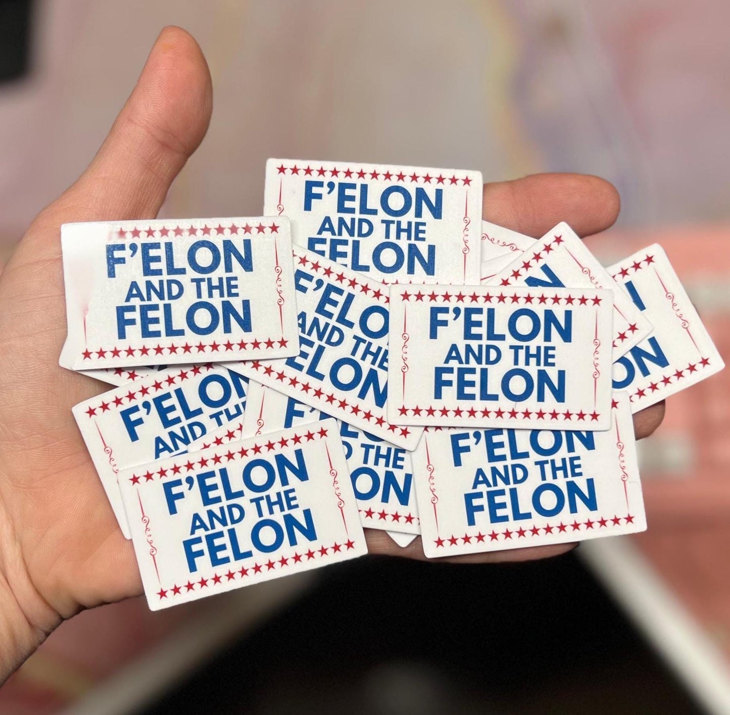 F'Elon and the Felon 10 or 20 pc 2"x1.3"in. Glossy Sticker Pack | Funny Anti-Trump Anti-Elon - Political Satire Decal for Protest & Activism