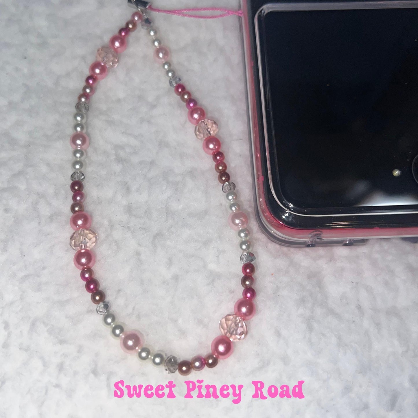 Pink Pearl Beaded Phone Charm Strap, Chain Cellphone Strap Lanyard, Cute Kawaii Wristlet Accessory, Girly Accessory, Gift For Her, 2000s Y2k