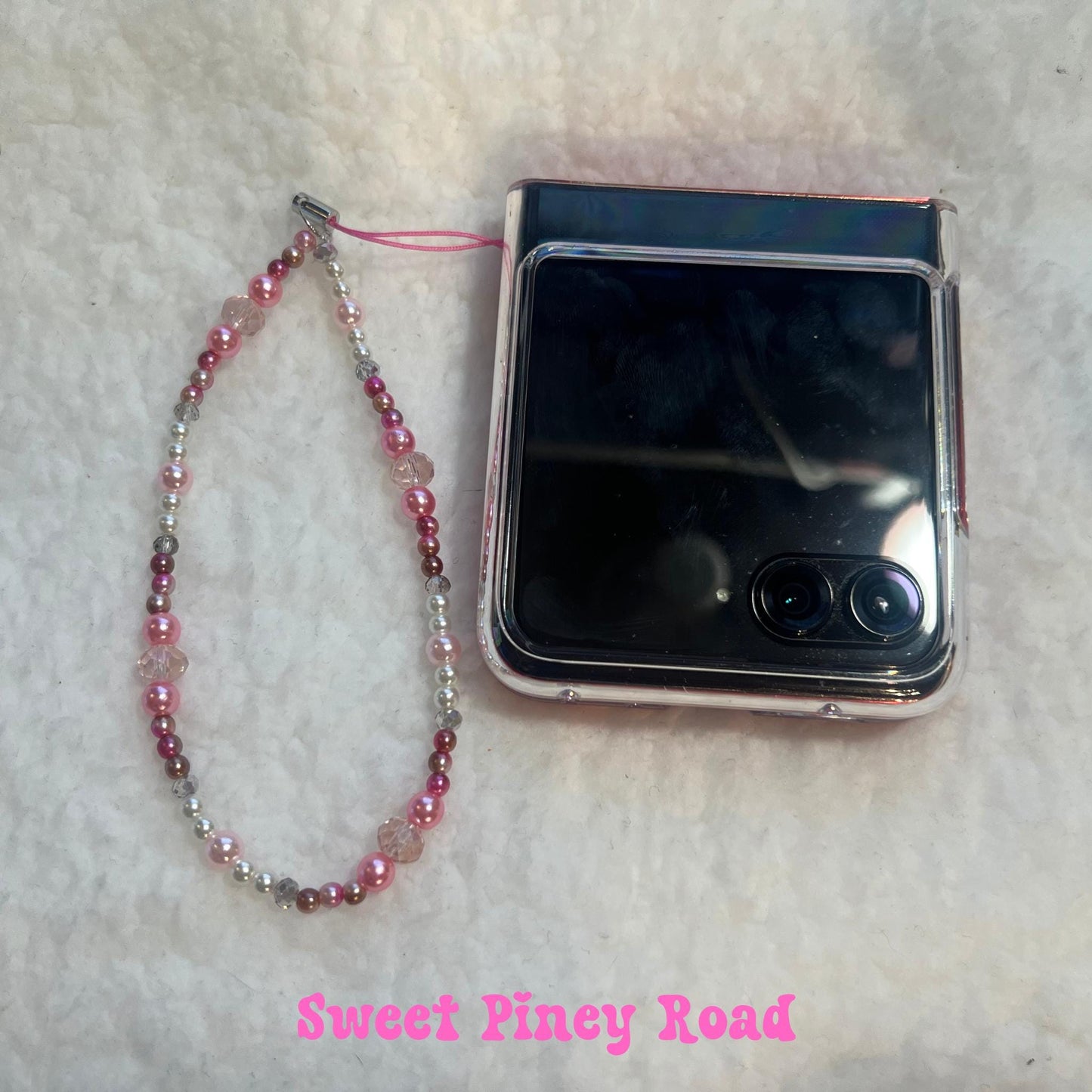 Pink Pearl Beaded Phone Charm Strap, Chain Cellphone Strap Lanyard, Cute Kawaii Wristlet Accessory, Girly Accessory, Gift For Her, 2000s Y2k