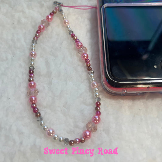 Pink Pearl Beaded Phone Charm Strap, Chain Cellphone Strap Lanyard, Cute Kawaii Wristlet Accessory, Girly Accessory, Gift For Her, 2000s Y2k