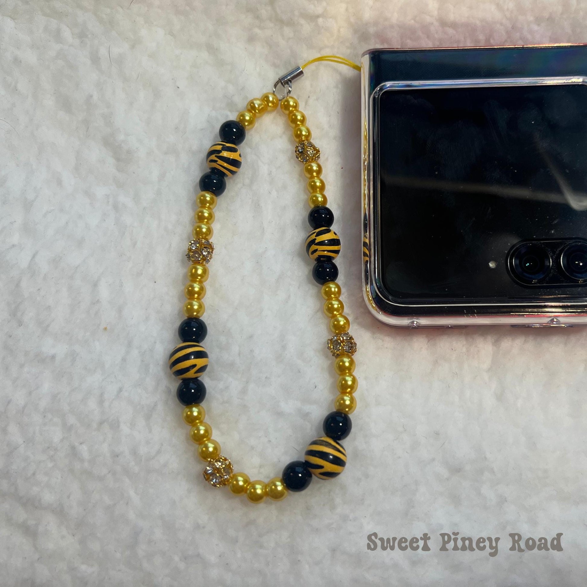 Black Gold Zebra Beaded Phone Charm Strap, Chain Cellphone Strap Lanyard, Cute Kawaii Wristlet Accessory, Girly Accessory, Gift For Her Y2k
