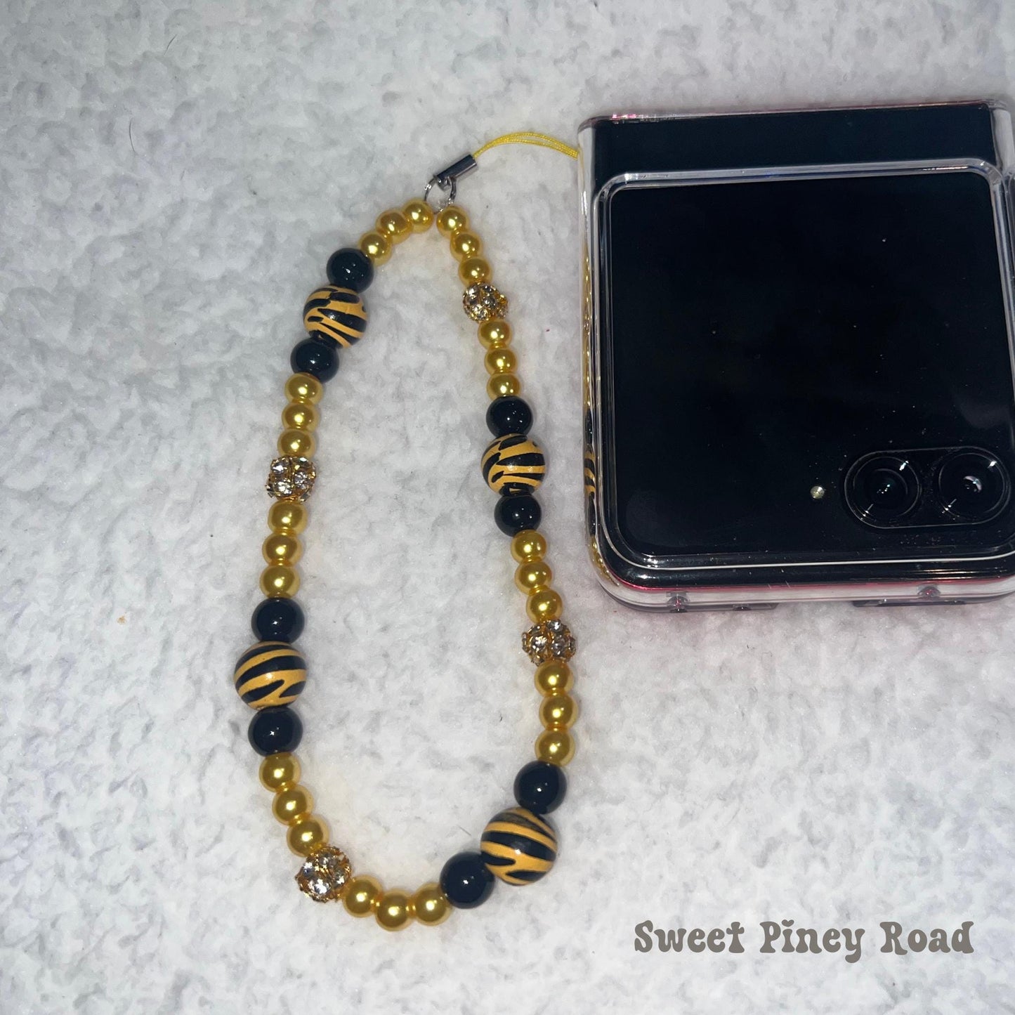 Black Gold Zebra Beaded Phone Charm Strap, Chain Cellphone Strap Lanyard, Cute Kawaii Wristlet Accessory, Girly Accessory, Gift For Her Y2k