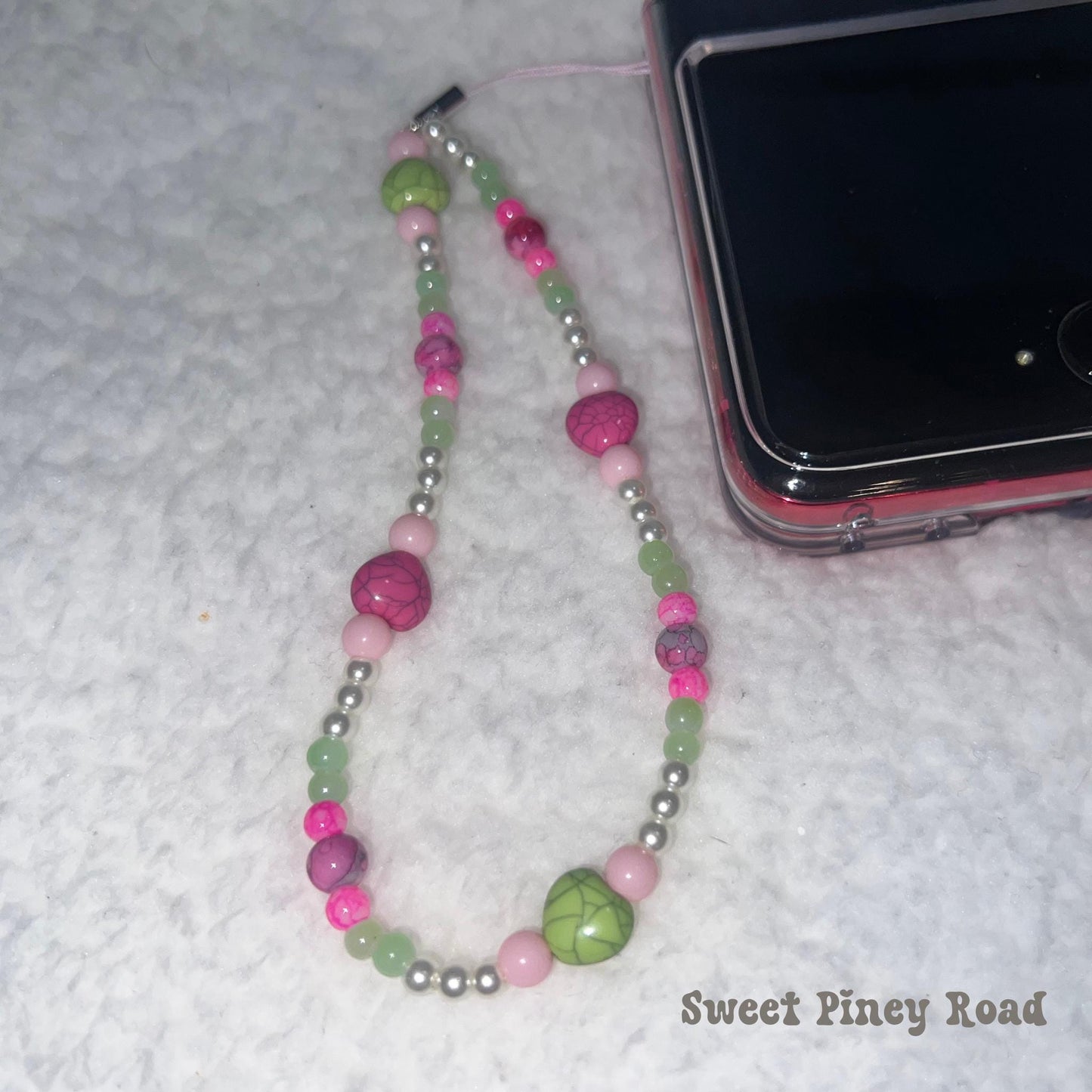 Pastel Pearl Colorful Beaded Phone Charm Strap, Chain Cellphone Strap Lanyard, Cute Kawaii Wristlet Accessory, Girly Gift For Her Y2k Heart